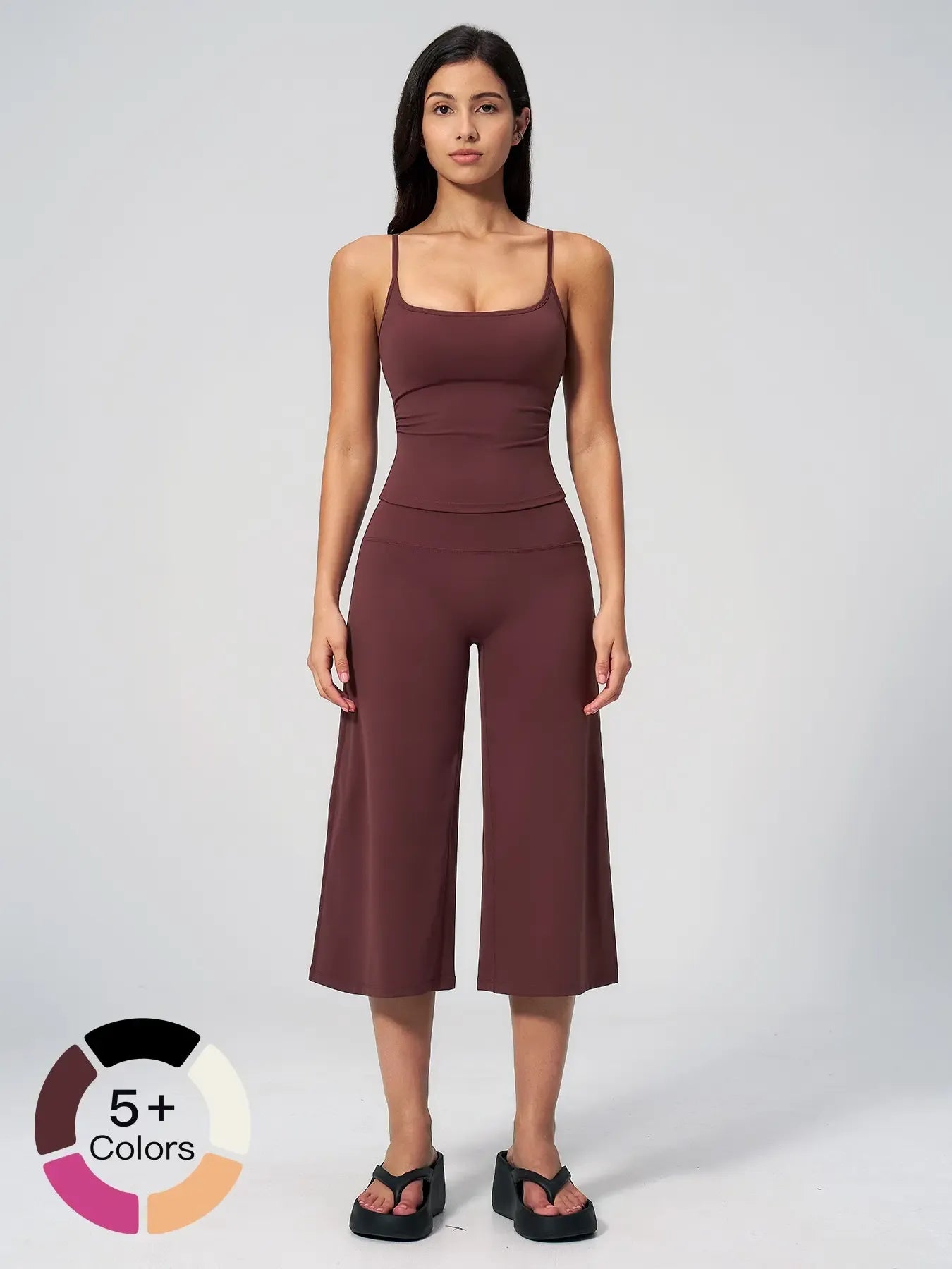 New Yoga Cami Top & High Waist Quick-Dry Casual Mid-Length Pants, Running Outdoor Set for Women, Comfortable and Stylish Activewear