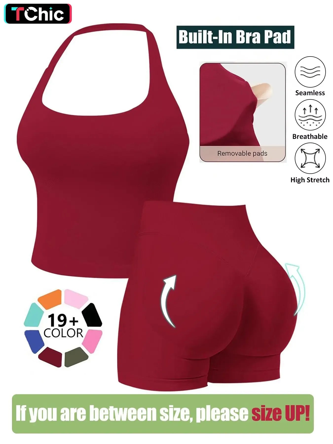 Seamless Workout Sets for Women, Halter Tank Top & Gym Scrunched Shorts Sports Set, Sporty Breathable Quick Drying Outfits for Yoga Gym Workout Running, Ladies Sportswear for Summer