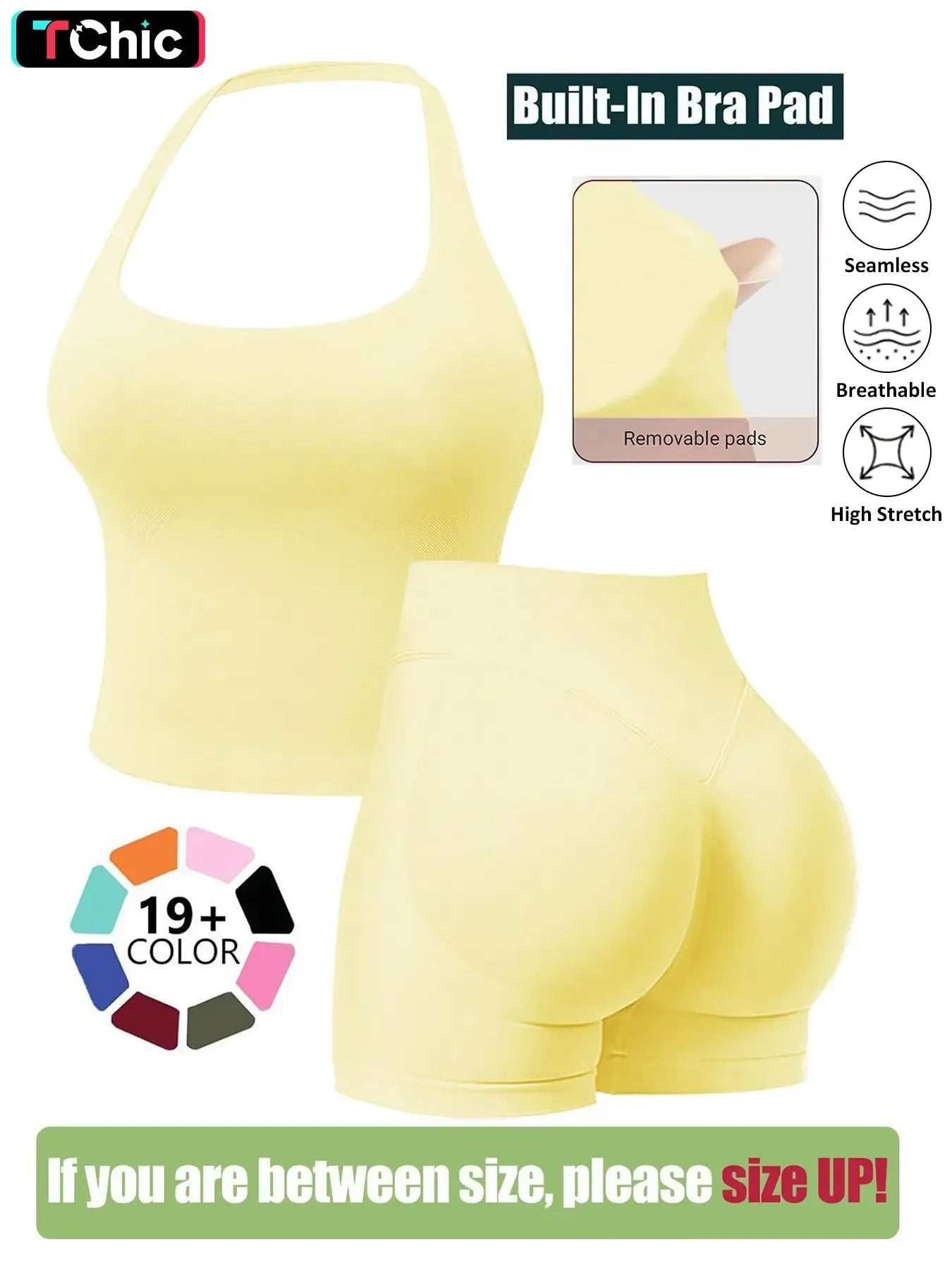 Seamless Workout Sets for Women, Halter Tank Top & Gym Scrunched Shorts Sports Set, Sporty Breathable Quick Drying Outfits for Yoga Gym Workout Running, Ladies Sportswear for Summer