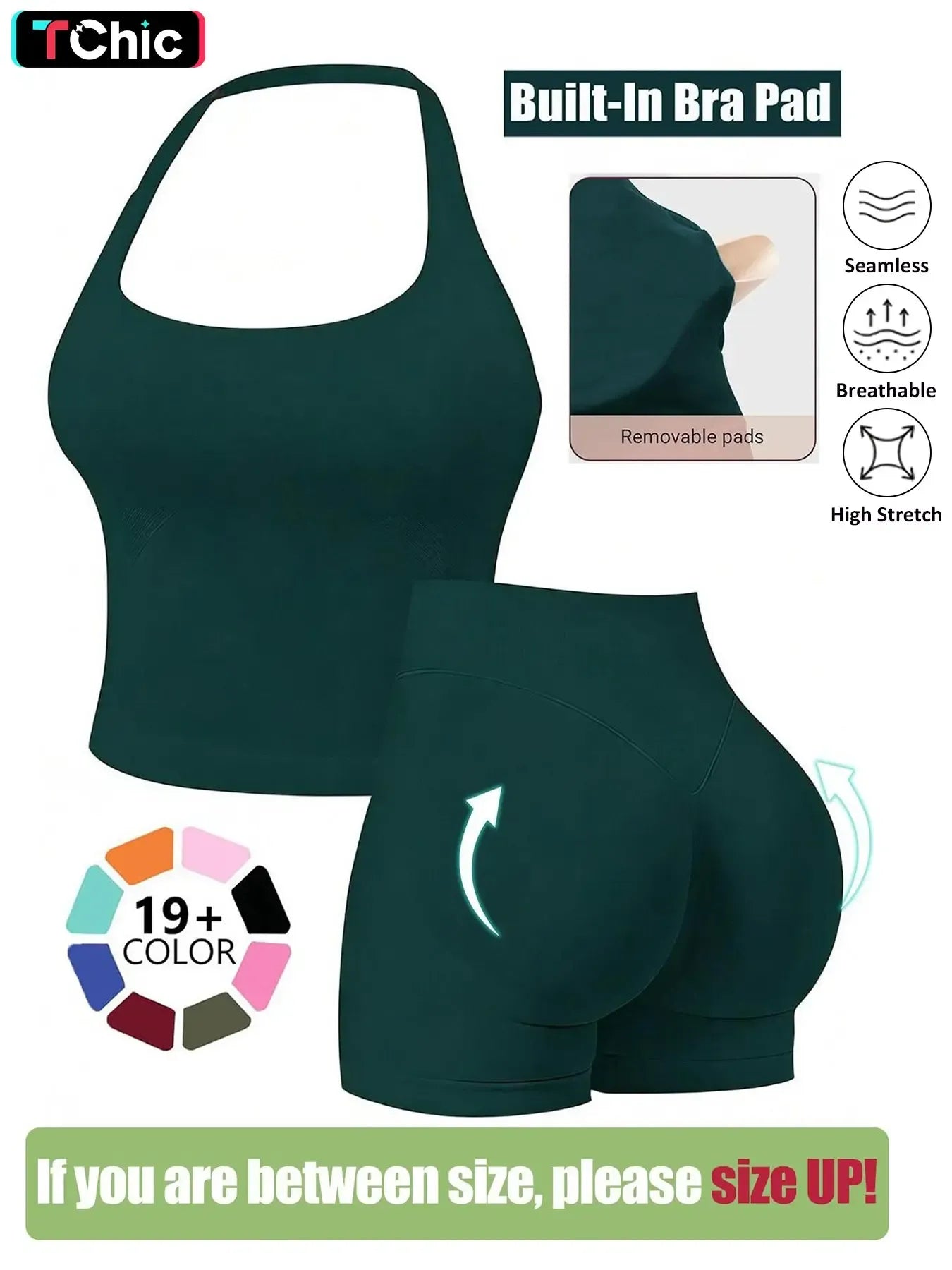 Seamless Workout Sets for Women, Halter Tank Top & Gym Scrunched Shorts Sports Set, Sporty Breathable Quick Drying Outfits for Yoga Gym Workout Running, Ladies Sportswear for Summer