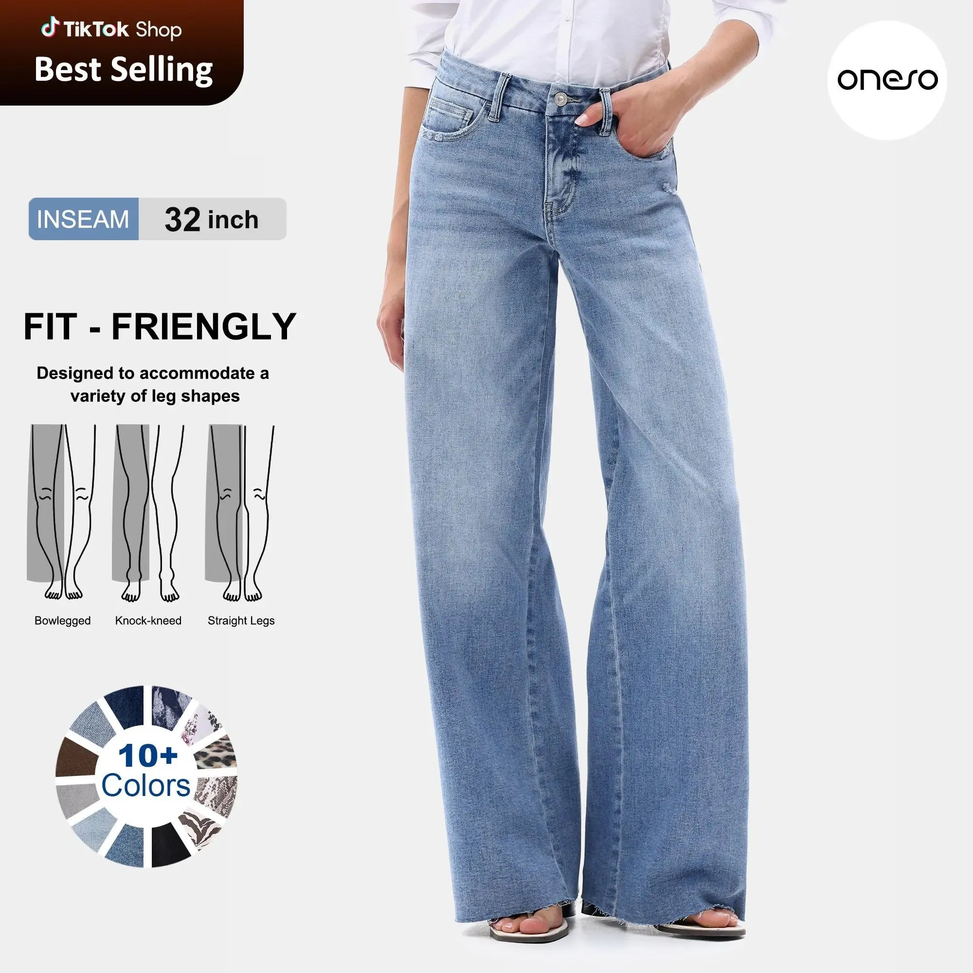 ONESO Women Mid Rise High Stretchy BBL Jeans Butt Lifting Wide Leg Raw Hem Denim Pants Tummy Control Spring Basic Minimalist Woman Denim Bottom Comfortable Denim Jeans OSW8019 Plus Size Regular Size Fashion Daily Outfits DIY Inseams #SummerVibes