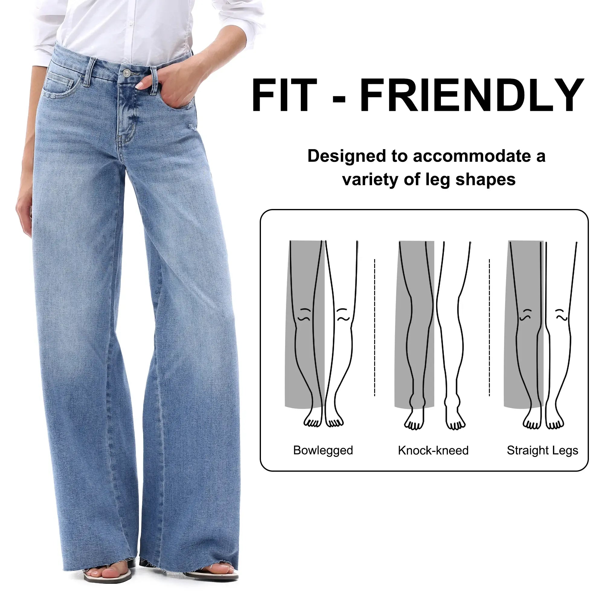 ONESO Women Mid Rise High Stretchy BBL Jeans Butt Lifting Wide Leg Raw Hem Denim Pants Tummy Control Spring Basic Minimalist Woman Denim Bottom Comfortable Denim Jeans OSW8019 Plus Size Regular Size Fashion Daily Outfits DIY Inseams #SummerVibes