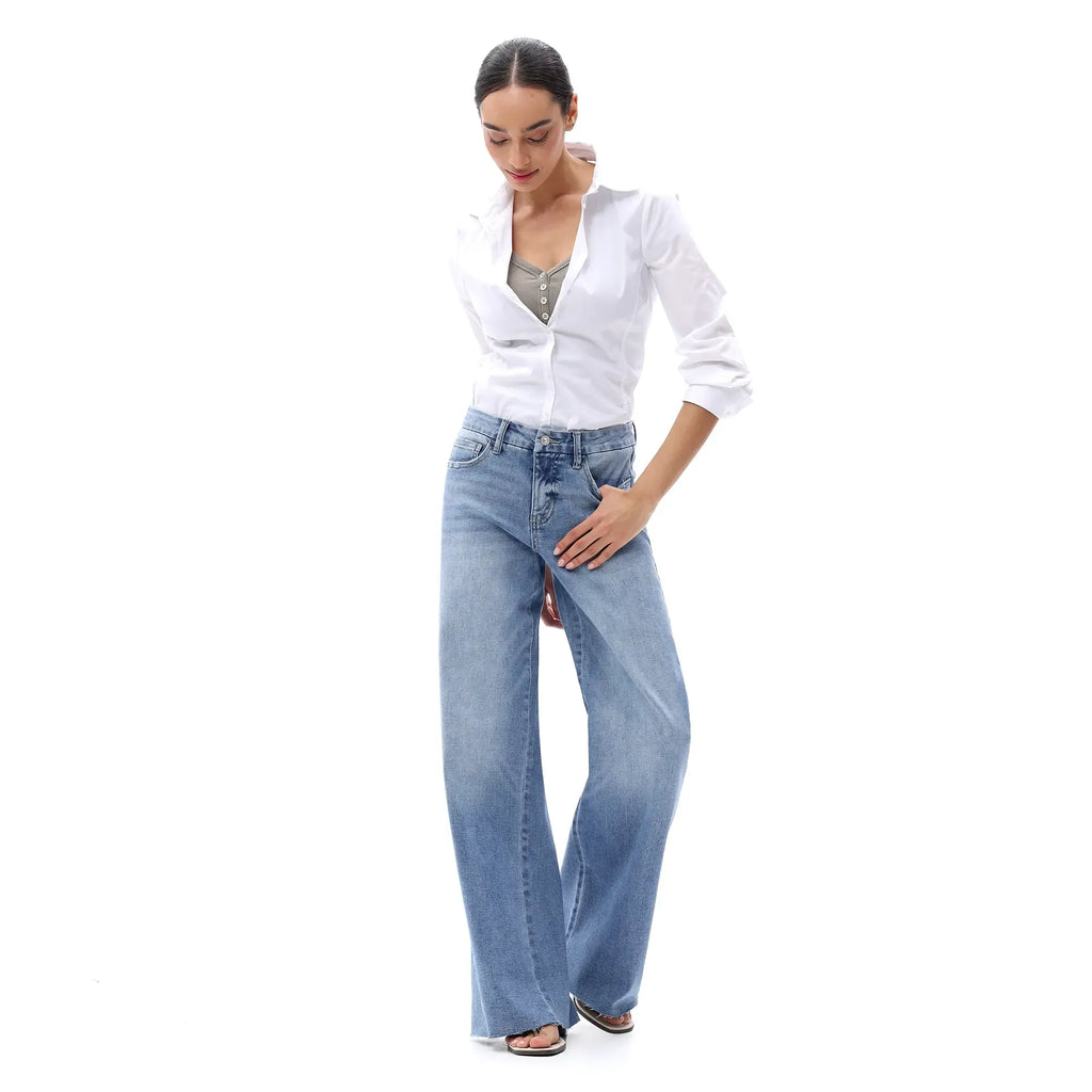ONESO Women Mid Rise High Stretchy BBL Jeans Butt Lifting Wide Leg Raw Hem Denim Pants Tummy Control Spring Basic Minimalist Woman Denim Bottom Comfortable Denim Jeans OSW8019 Plus Size Regular Size Fashion Daily Outfits DIY Inseams #SummerVibes