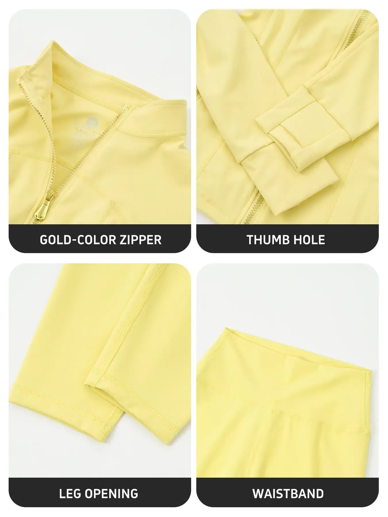 【Gold-Color zipper】Soft Brushed Women's Sporty Jacket, 25'' Inseam Leggings. Gold-Color zipper Jacket with Pockets, Yoga Pants, Thumbholes Design, Casual Wear for Women Sweat Suit Active Dresse Set