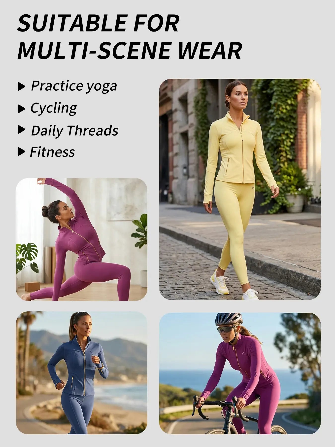 【Gold-Color zipper】Soft Brushed Women's Sporty Jacket, 25'' Inseam Leggings. Gold-Color zipper Jacket with Pockets, Yoga Pants, Thumbholes Design, Casual Wear for Women Sweat Suit Active Dresse Set