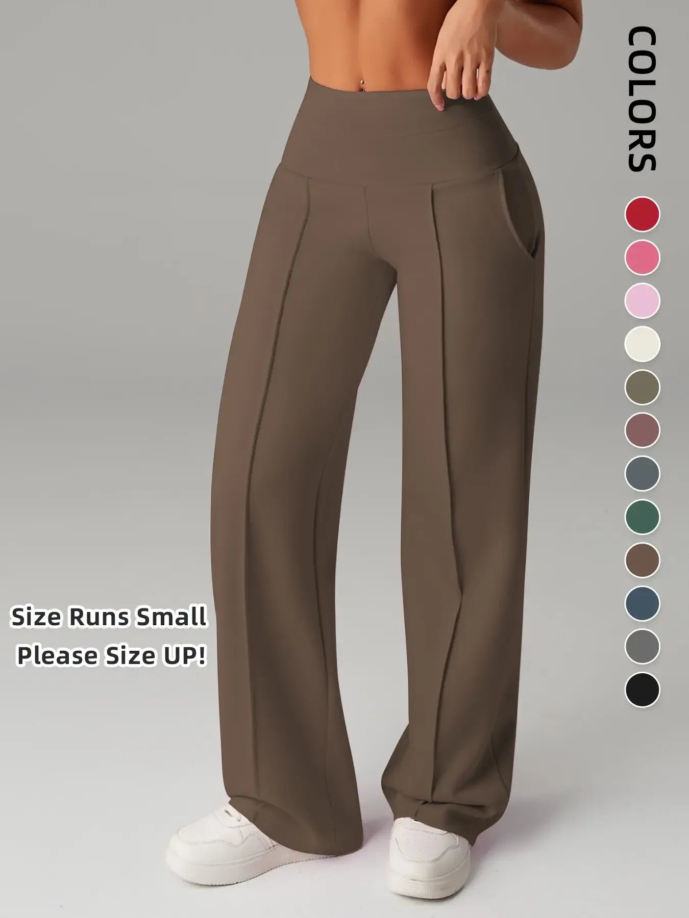 Women's Plain Loose Straight Leg Pants, Wide Leg High Waisted Sportswear Athletic Sporty Casual Sweatpants with Pockets, Athleisure Bottoms, Comfortable Daily Wear, Casual Sporty Trousers, Casual Sweatpants Style [Fits Small - Size Up Recommended]
