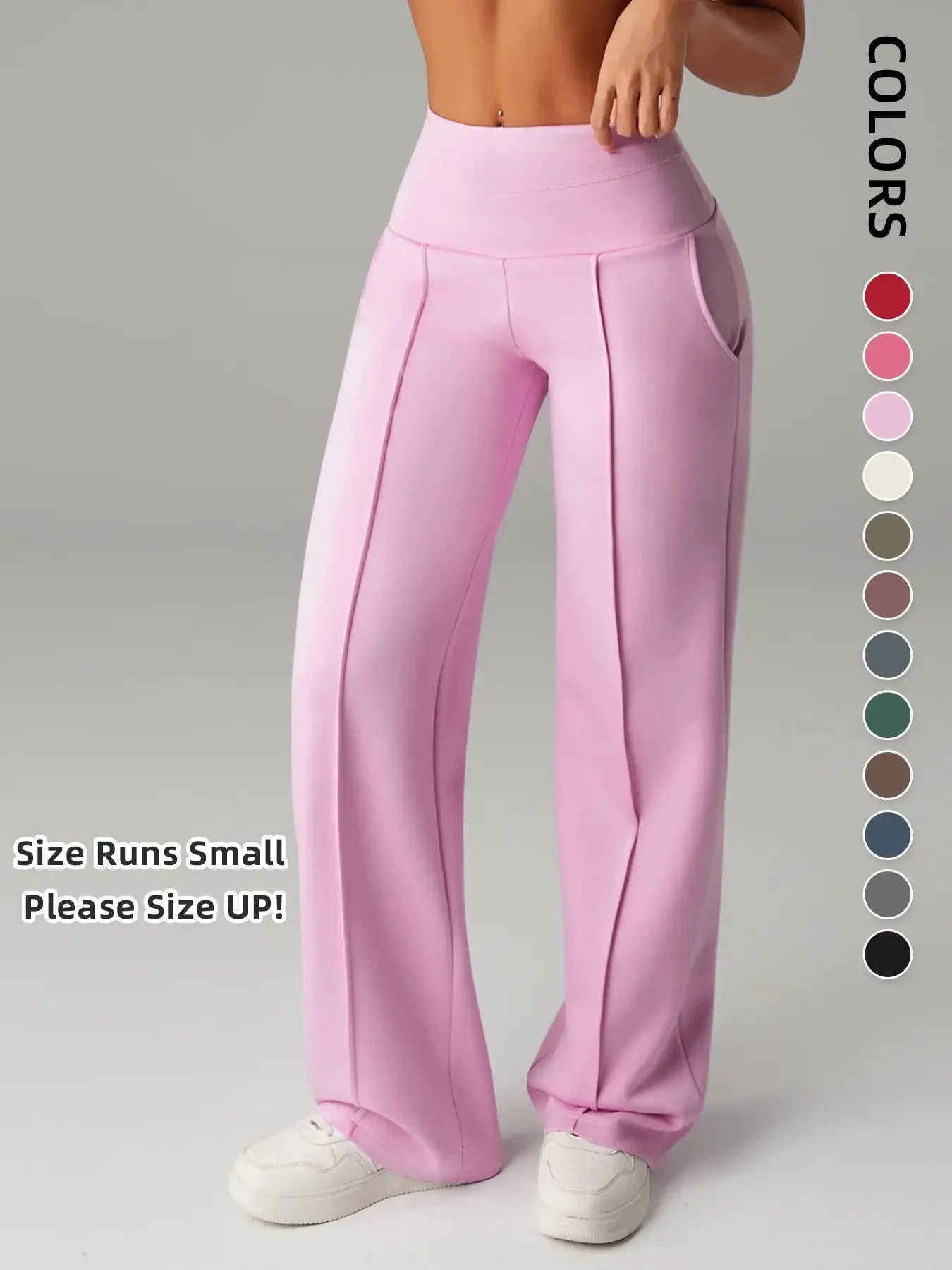 Women's Plain Loose Straight Leg Pants, Wide Leg High Waisted Sportswear Athletic Sporty Casual Sweatpants with Pockets, Athleisure Bottoms, Comfortable Daily Wear, Casual Sporty Trousers, Casual Sweatpants Style [Fits Small - Size Up Recommended]