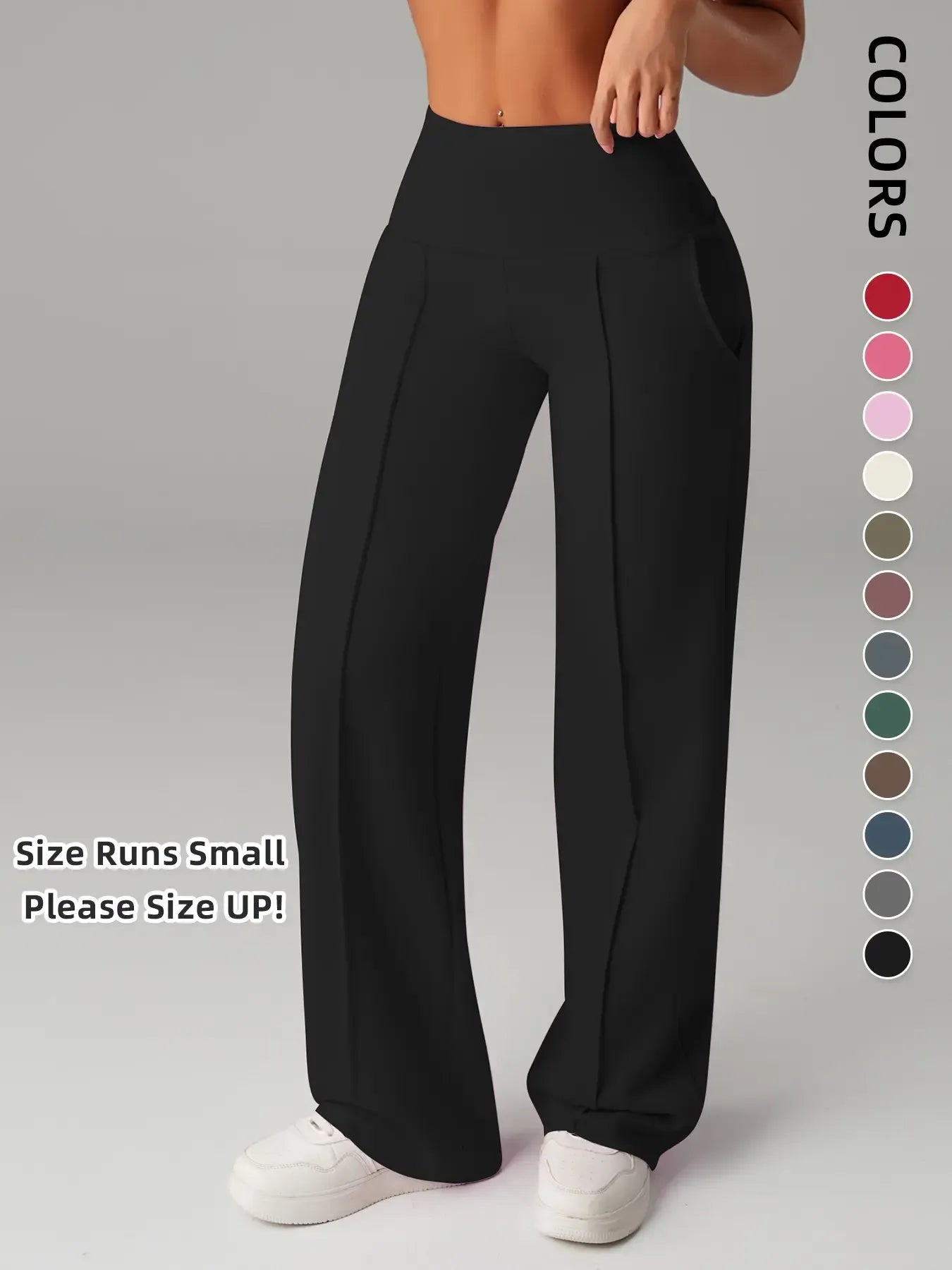 Women's Plain Loose Straight Leg Pants, Wide Leg High Waisted Sportswear Athletic Sporty Casual Sweatpants with Pockets, Athleisure Bottoms, Comfortable Daily Wear, Casual Sporty Trousers, Casual Sweatpants Style [Fits Small - Size Up Recommended]
