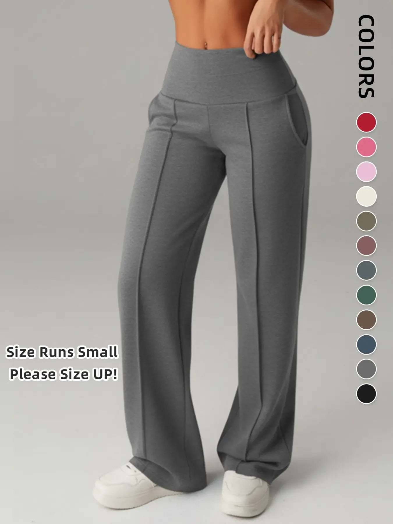 Women's Plain Loose Straight Leg Pants, Wide Leg High Waisted Sportswear Athletic Sporty Casual Sweatpants with Pockets, Athleisure Bottoms, Comfortable Daily Wear, Casual Sporty Trousers, Casual Sweatpants Style [Fits Small - Size Up Recommended]