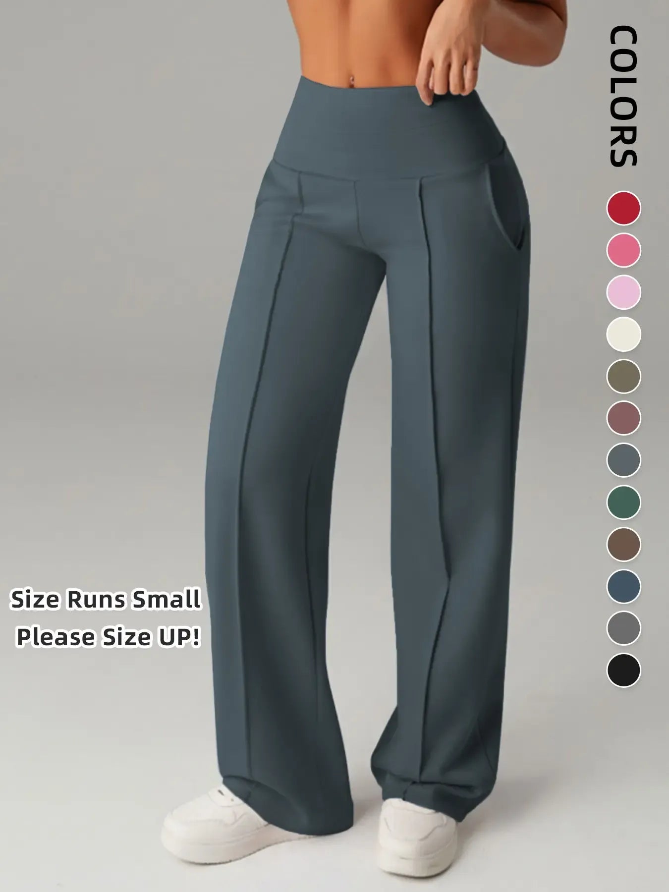 Women's Plain Loose Straight Leg Pants, Wide Leg High Waisted Sportswear Athletic Sporty Casual Sweatpants with Pockets, Athleisure Bottoms, Comfortable Daily Wear, Casual Sporty Trousers, Casual Sweatpants Style [Fits Small - Size Up Recommended]