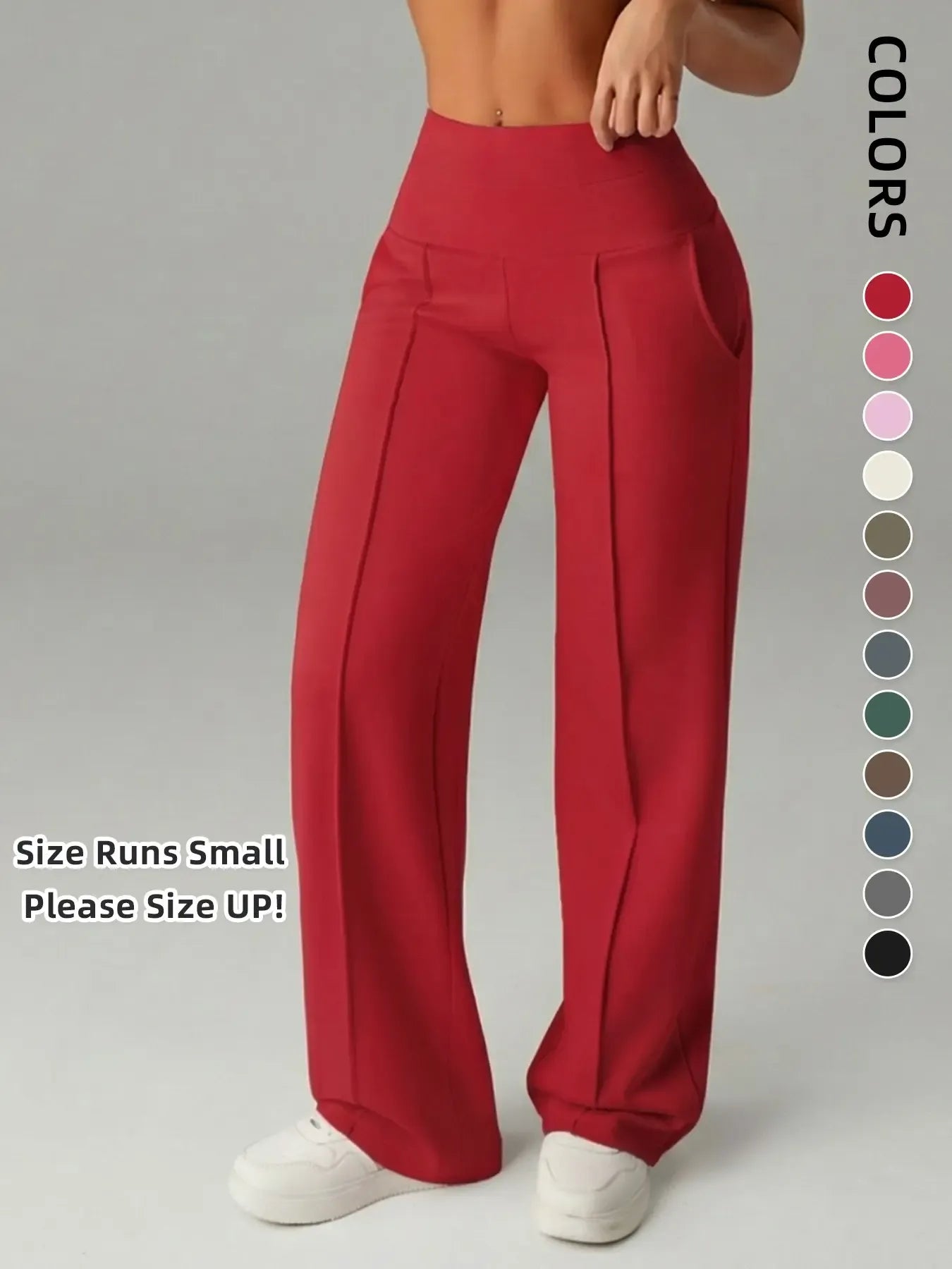 Women's Plain Loose Straight Leg Pants, Wide Leg High Waisted Sportswear Athletic Sporty Casual Sweatpants with Pockets, Athleisure Bottoms, Comfortable Daily Wear, Casual Sporty Trousers, Casual Sweatpants Style [Fits Small - Size Up Recommended]