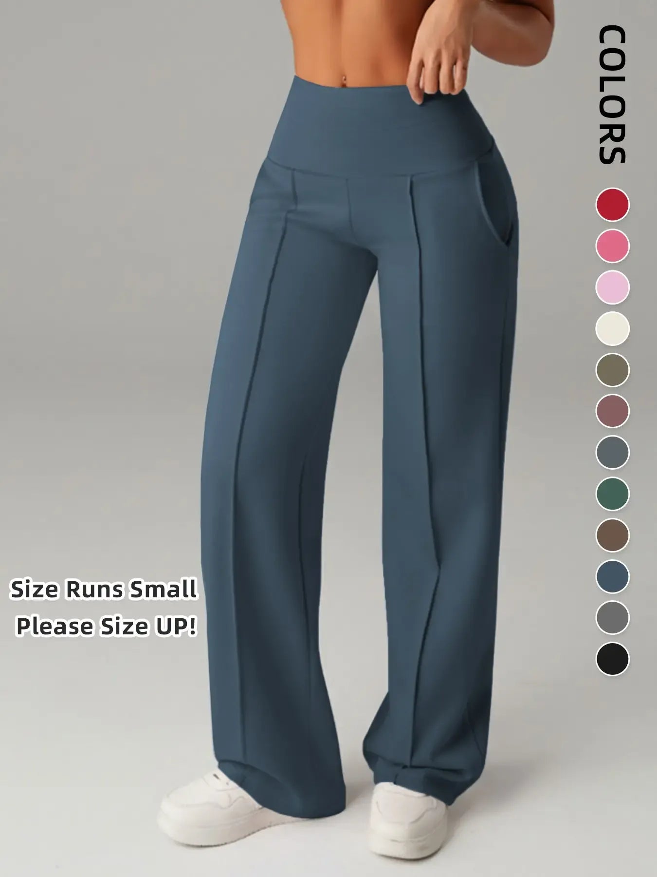 Women's Plain Loose Straight Leg Pants, Wide Leg High Waisted Sportswear Athletic Sporty Casual Sweatpants with Pockets, Athleisure Bottoms, Comfortable Daily Wear, Casual Sporty Trousers, Casual Sweatpants Style [Fits Small - Size Up Recommended]