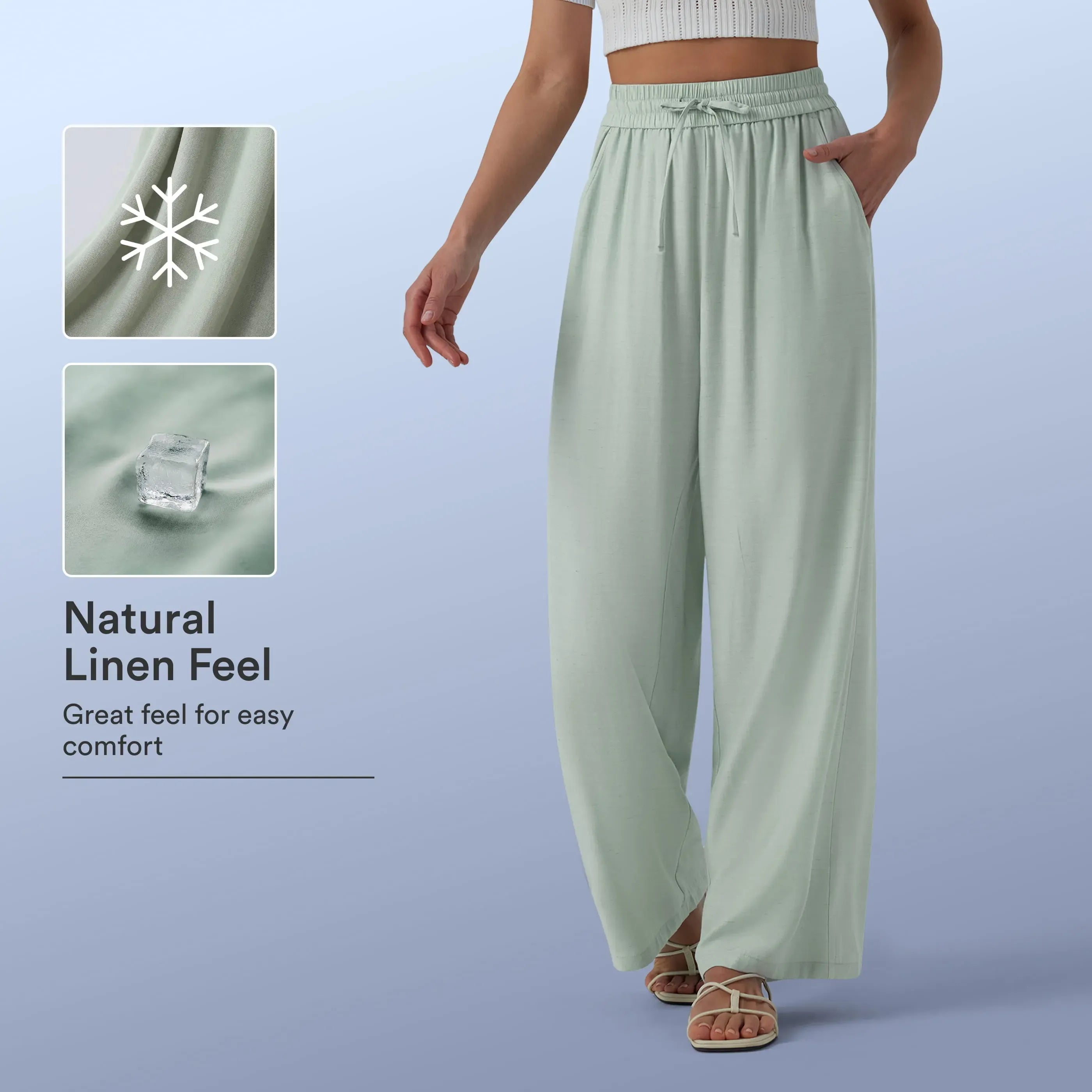 【Creator’s Pick】Halara High Waisted Drawstring Wide Leg Casual Linen-Blend Pants with Pockets