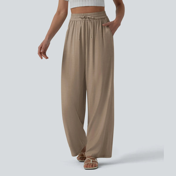 【Creator’s Pick】Halara High Waisted Drawstring Wide Leg Casual Linen-Blend Pants with Pockets