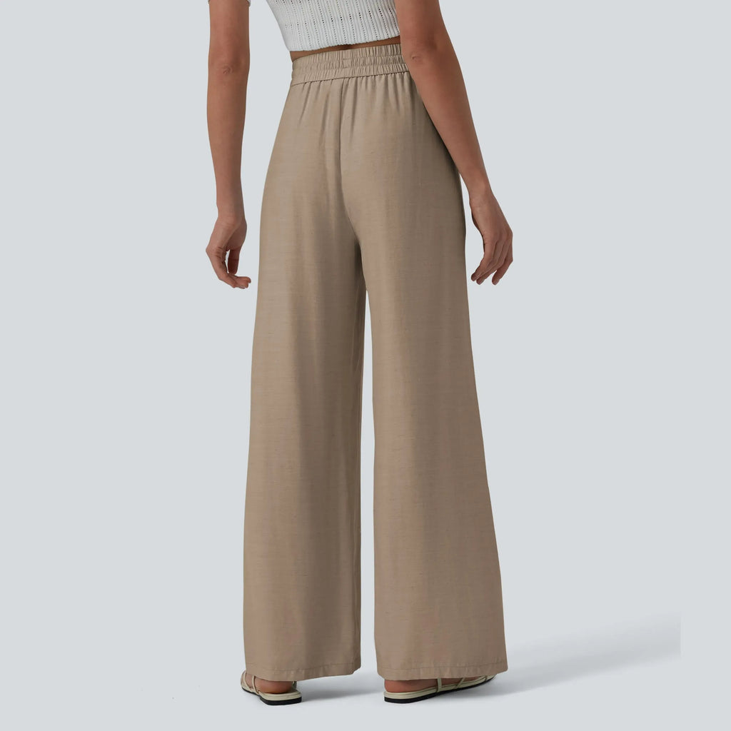 【Creator’s Pick】Halara High Waisted Drawstring Wide Leg Casual Linen-Blend Pants with Pockets