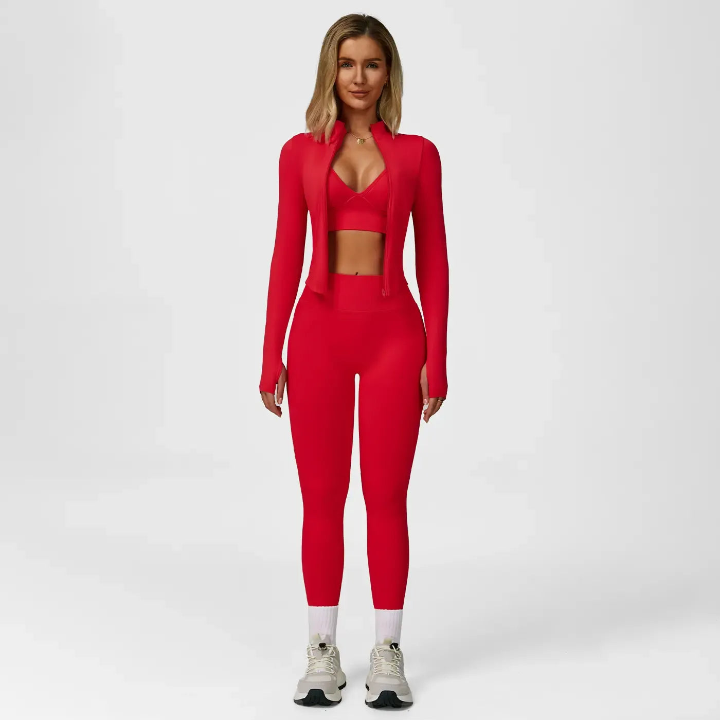Women's Solid Criss Cross Crop Tank Top & High Waist Leggings & Zip Up Crop Jacket Tracksuit Set by MFVIM - Breathable Comfortable Outfits for Yoga, Gym, Workouts, Running, Yoga Wear, Workout Gym Clothing, Gym Sportswear, Casual Activewear SpringStatement