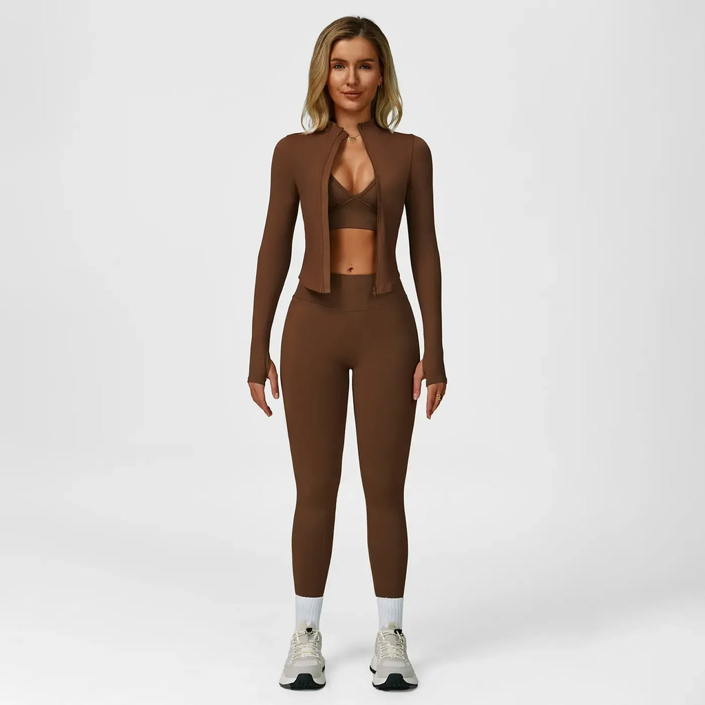 Women's Solid Criss Cross Crop Tank Top & High Waist Leggings & Zip Up Crop Jacket Tracksuit Set by MFVIM - Breathable Comfortable Outfits for Yoga, Gym, Workouts, Running, Yoga Wear, Workout Gym Clothing, Gym Sportswear, Casual Activewear SpringStatement