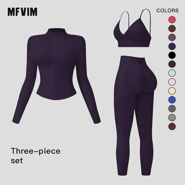 Women's Solid Criss Cross Crop Tank Top & High Waist Leggings & Zip Up Crop Jacket Tracksuit Set by MFVIM - Breathable Comfortable Outfits for Yoga, Gym, Workouts, Running, Yoga Wear, Workout Gym Clothing, Gym Sportswear, Casual Activewear SpringStatement