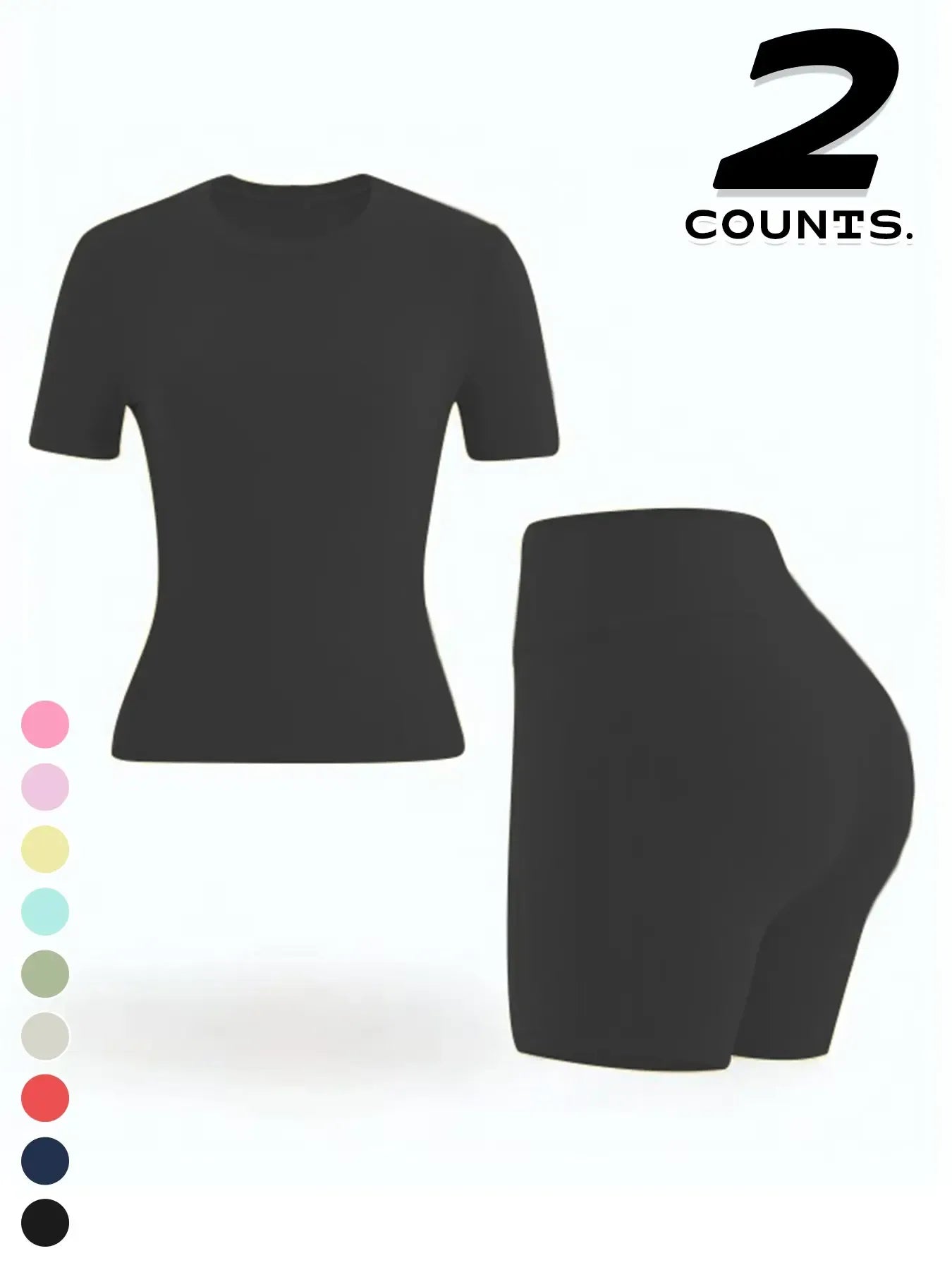 Two-piece Set Women's Solid Color Tee & High Waist Skinny Shorts Tracksuit Set, Sporty Casual Breathable Set for Yoga Gym Workout Running, Ladies Summer Sportswear, Activewear