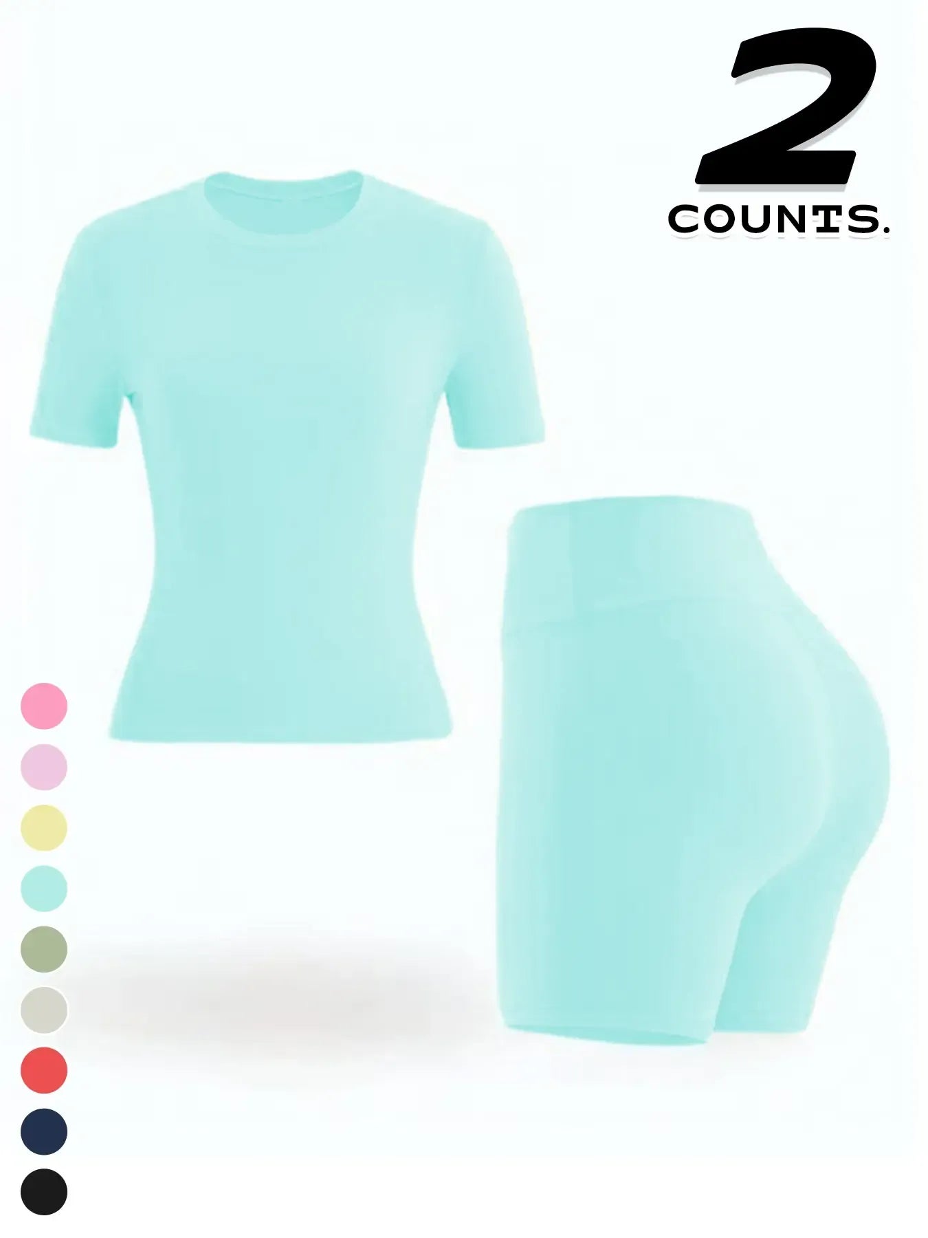 Two-piece Set Women's Solid Color Tee & High Waist Skinny Shorts Tracksuit Set, Sporty Casual Breathable Set for Yoga Gym Workout Running, Ladies Summer Sportswear, Activewear