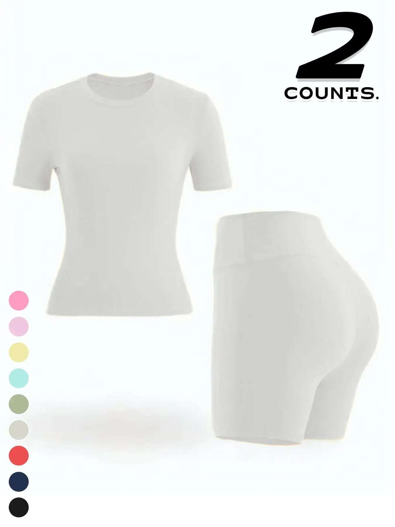 Two-piece Set Women's Solid Color Tee & High Waist Skinny Shorts Tracksuit Set, Sporty Casual Breathable Set for Yoga Gym Workout Running, Ladies Summer Sportswear, Activewear