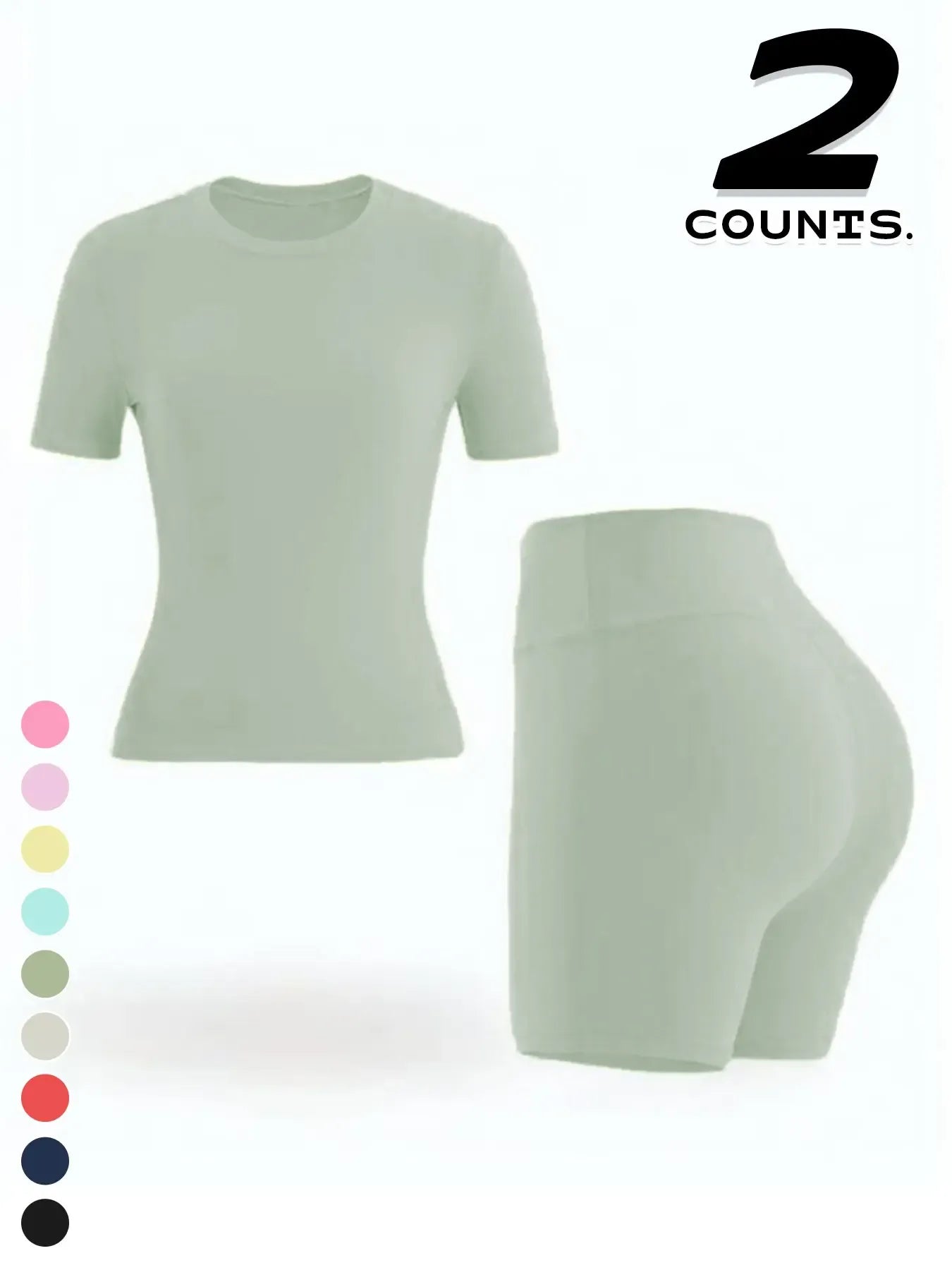 Two-piece Set Women's Solid Color Tee & High Waist Skinny Shorts Tracksuit Set, Sporty Casual Breathable Set for Yoga Gym Workout Running, Ladies Summer Sportswear, Activewear