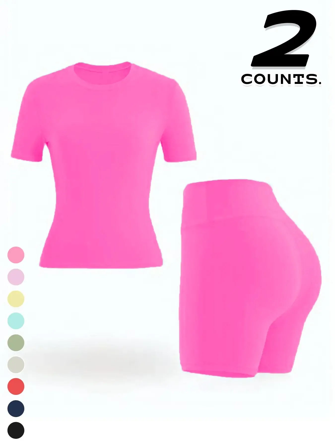 Two-piece Set Women's Solid Color Tee & High Waist Skinny Shorts Tracksuit Set, Sporty Casual Breathable Set for Yoga Gym Workout Running, Ladies Summer Sportswear, Activewear