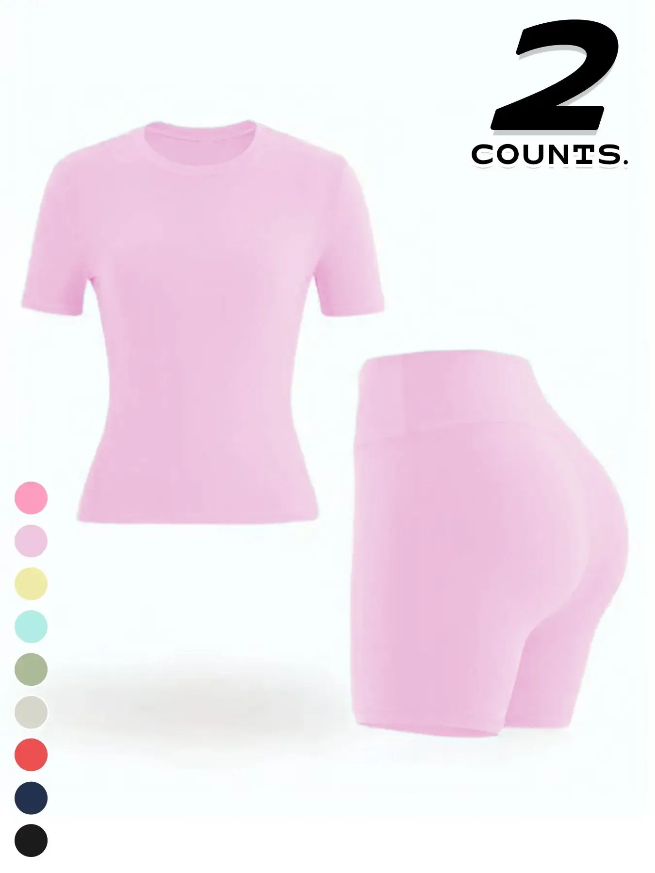 Two-piece Set Women's Solid Color Tee & High Waist Skinny Shorts Tracksuit Set, Sporty Casual Breathable Set for Yoga Gym Workout Running, Ladies Summer Sportswear, Activewear