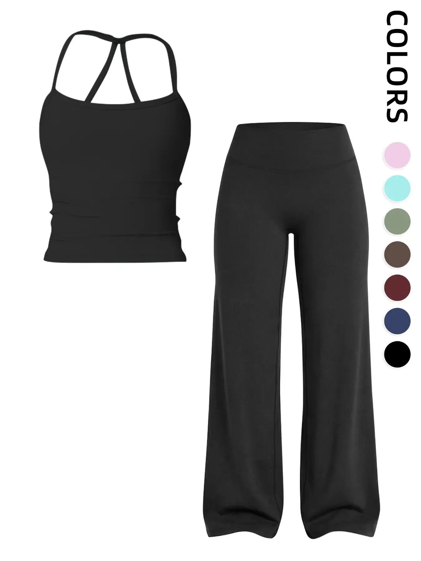 Women's Solid Color Tank Top and Wide Leg Pants Sportswear Set, Comfortable Fashion Yoga Pants for Fitness and Running