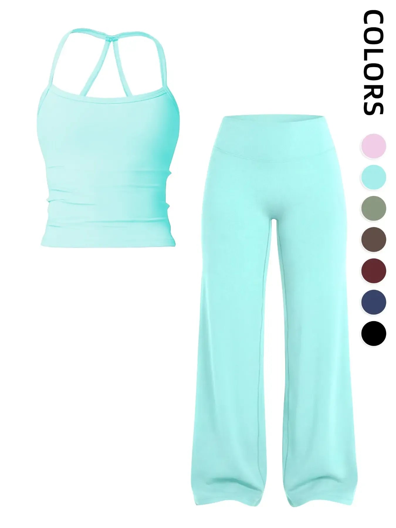 Women's Solid Color Tank Top and Wide Leg Pants Sportswear Set, Comfortable Fashion Yoga Pants for Fitness and Running