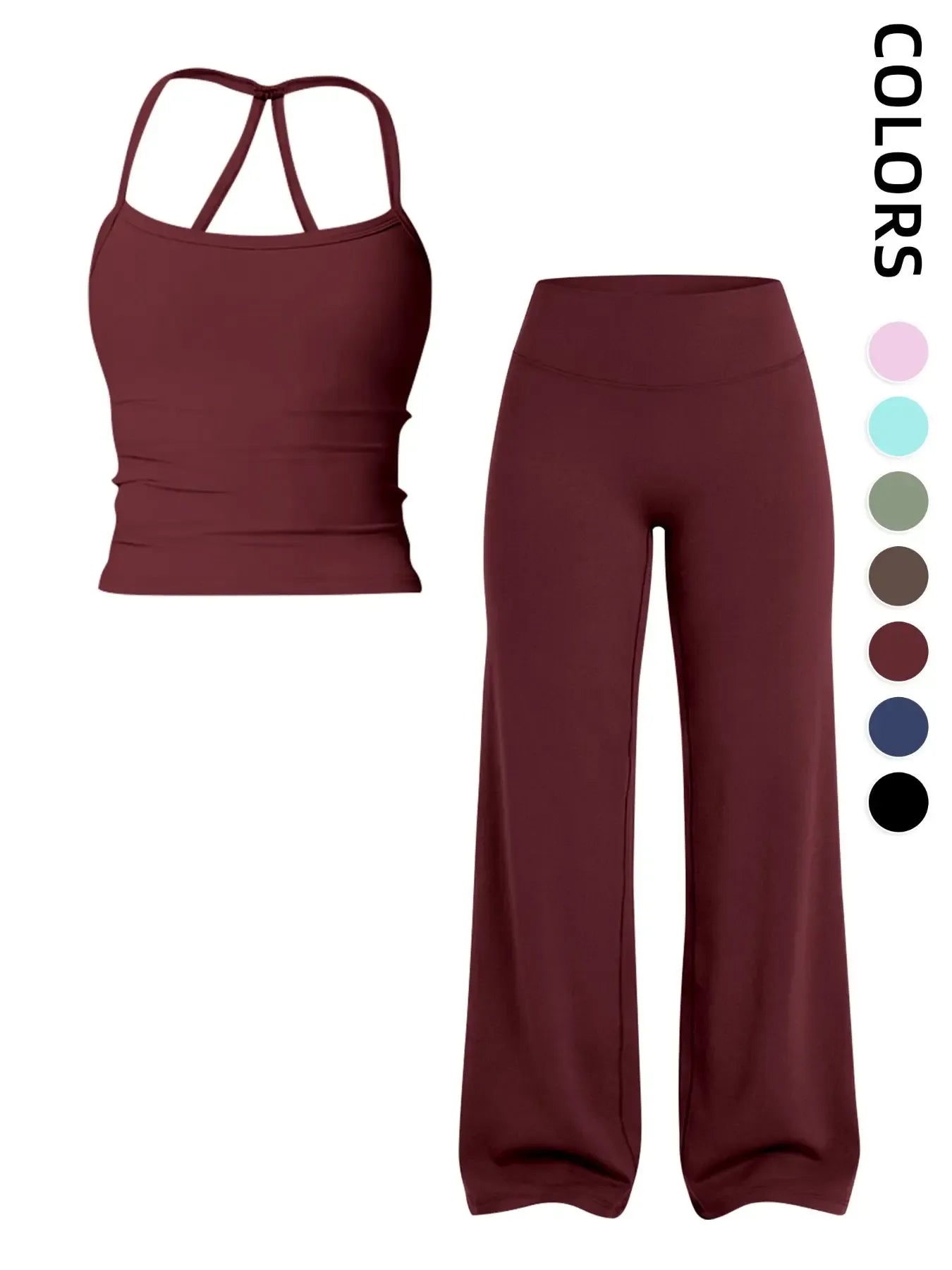 Women's Solid Color Tank Top and Wide Leg Pants Sportswear Set, Comfortable Fashion Yoga Pants for Fitness and Running