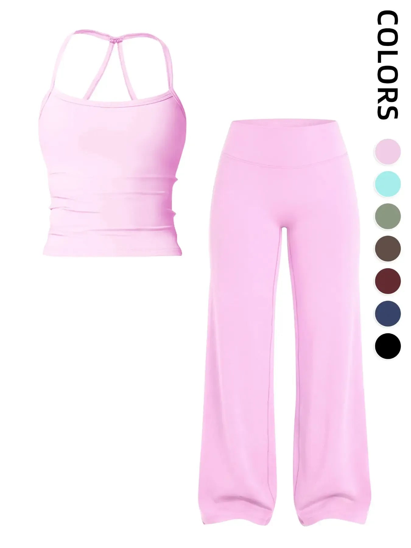 Women's Solid Color Tank Top and Wide Leg Pants Sportswear Set, Comfortable Fashion Yoga Pants for Fitness and Running