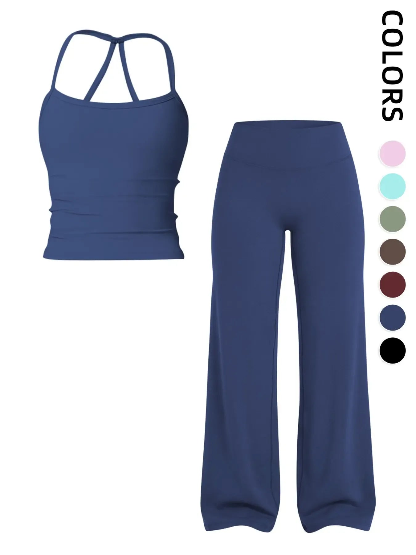 Women's Solid Color Tank Top and Wide Leg Pants Sportswear Set, Comfortable Fashion Yoga Pants for Fitness and Running