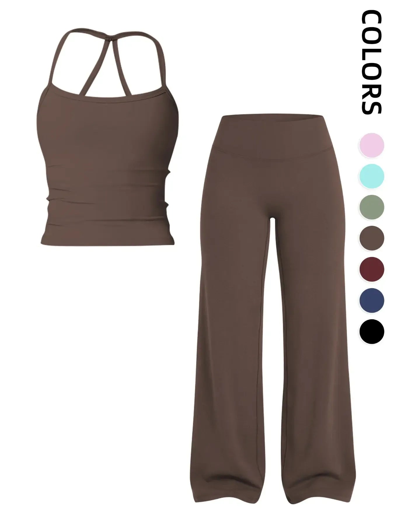 Women's Solid Color Tank Top and Wide Leg Pants Sportswear Set, Comfortable Fashion Yoga Pants for Fitness and Running