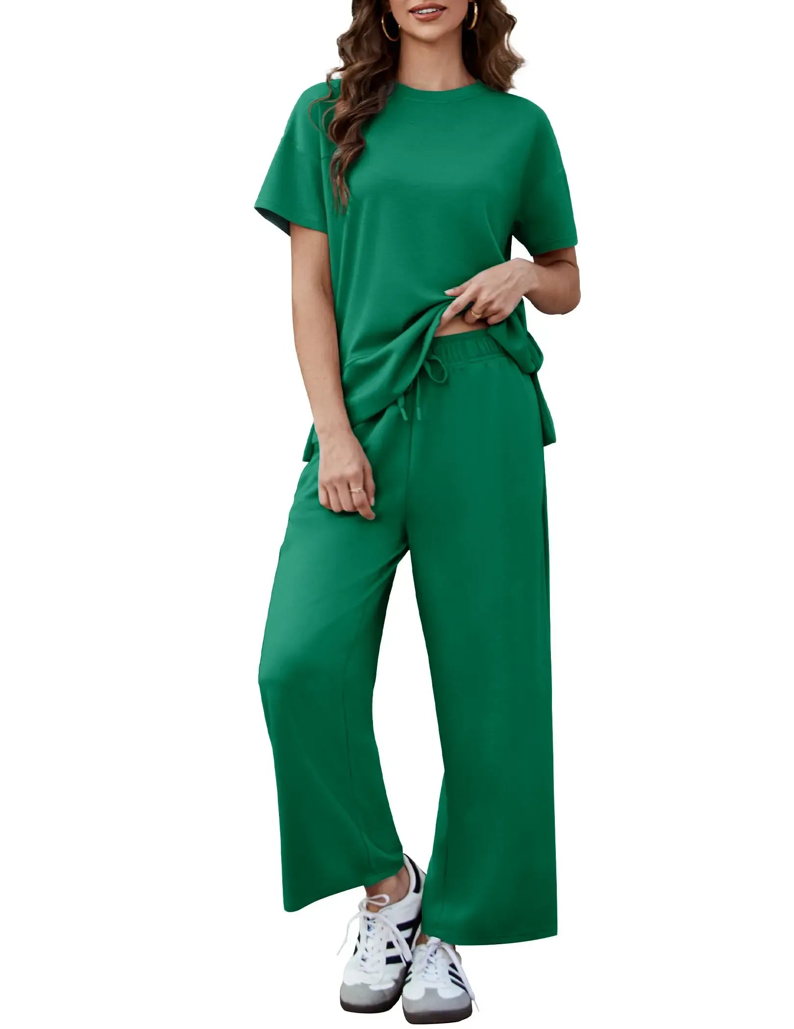 Pinspark Women's Two-Piece Set: Summer Outfit, Loose-Fitting Wide-Leg Pants, Casual Set: Perfect for the airport, the beach, and vacations; short sleeves; soft fabric; available in a variety of colors and sizes summerwins
