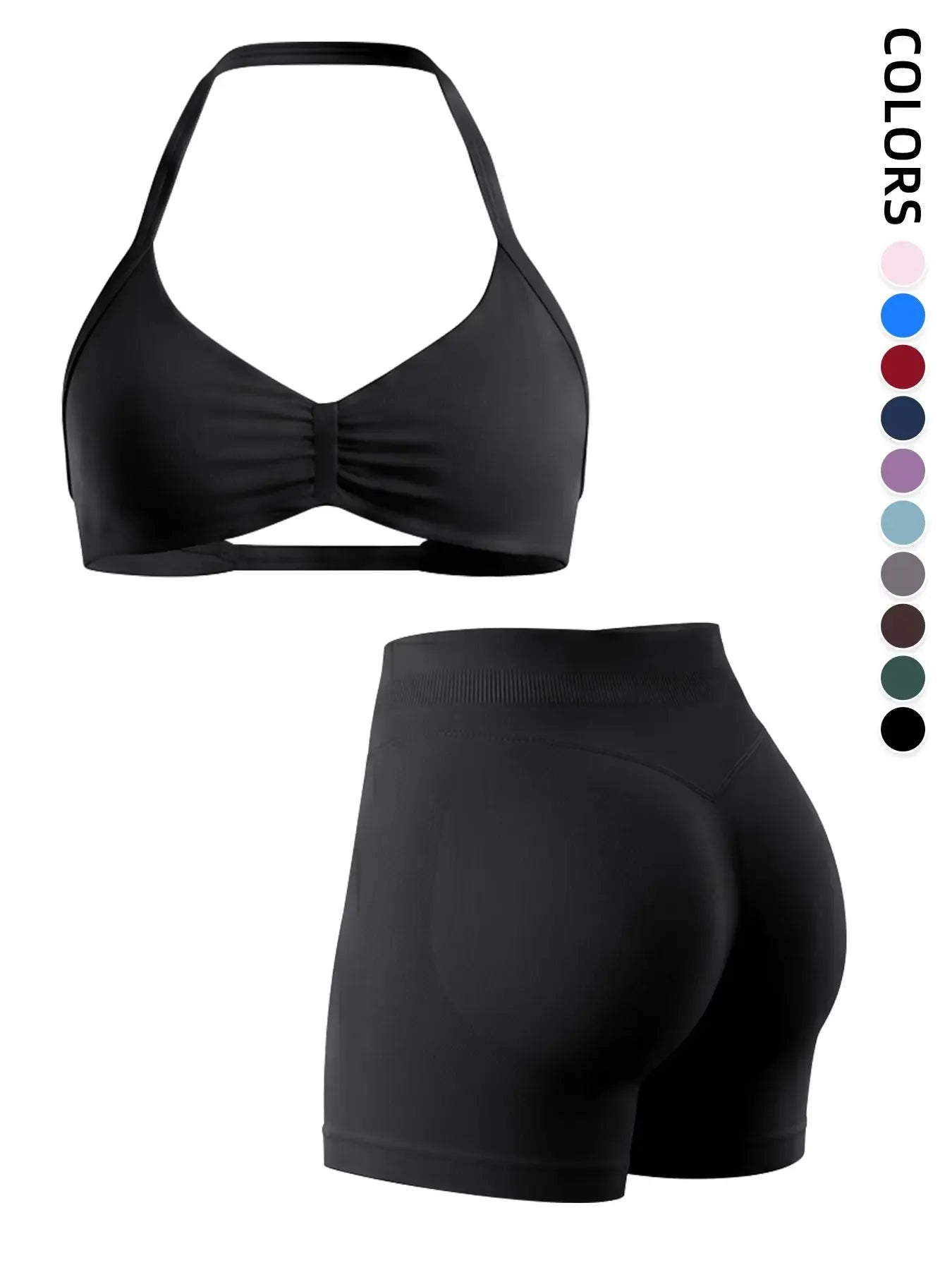 Women's Sporty 6-Piece Set, Seamless Comfortable Backless Padded Sports Bra & High-Elastic Yoga Shorts, All-Seasons Activewear