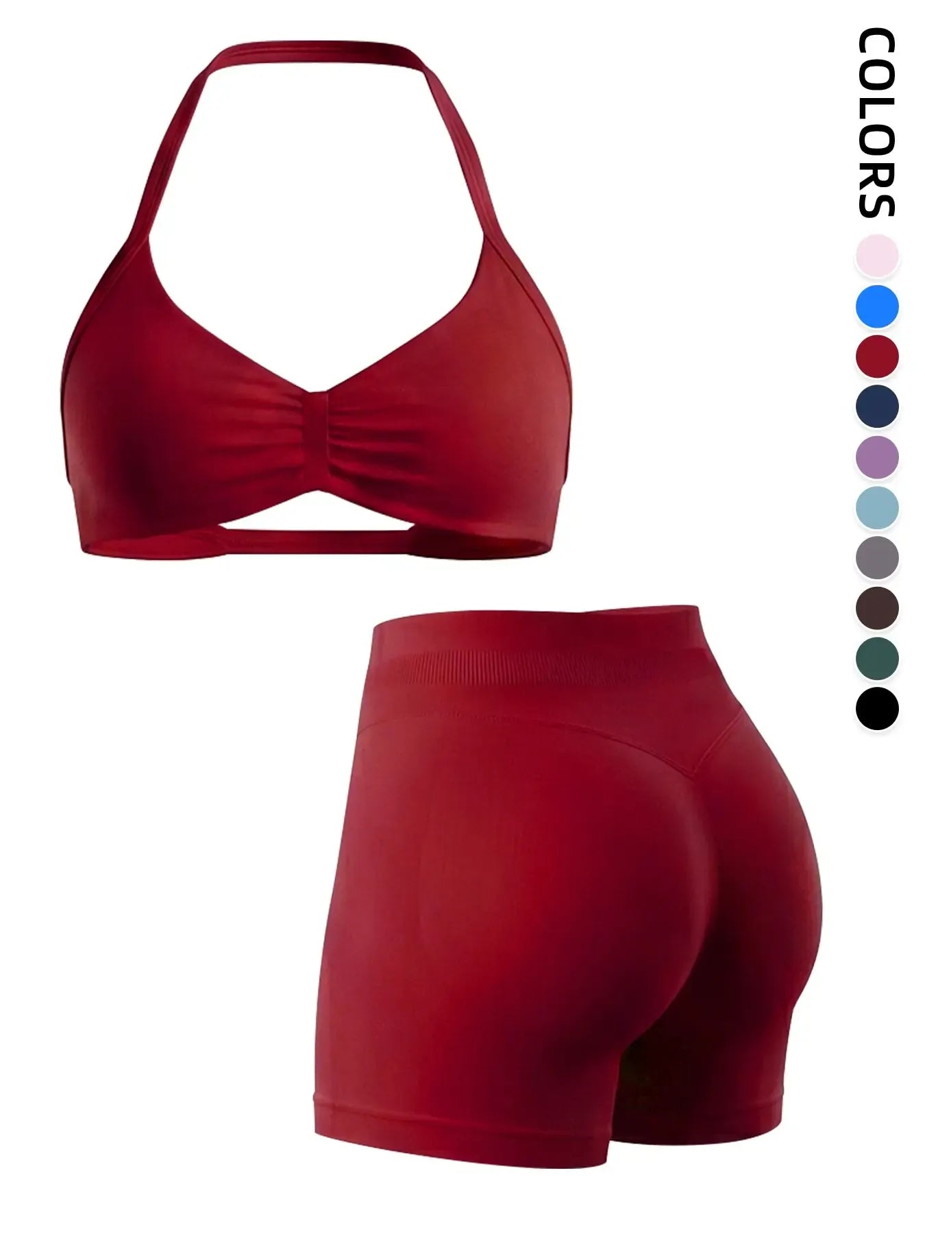 Women's Sporty 6-Piece Set, Seamless Comfortable Backless Padded Sports Bra & High-Elastic Yoga Shorts, All-Seasons Activewear