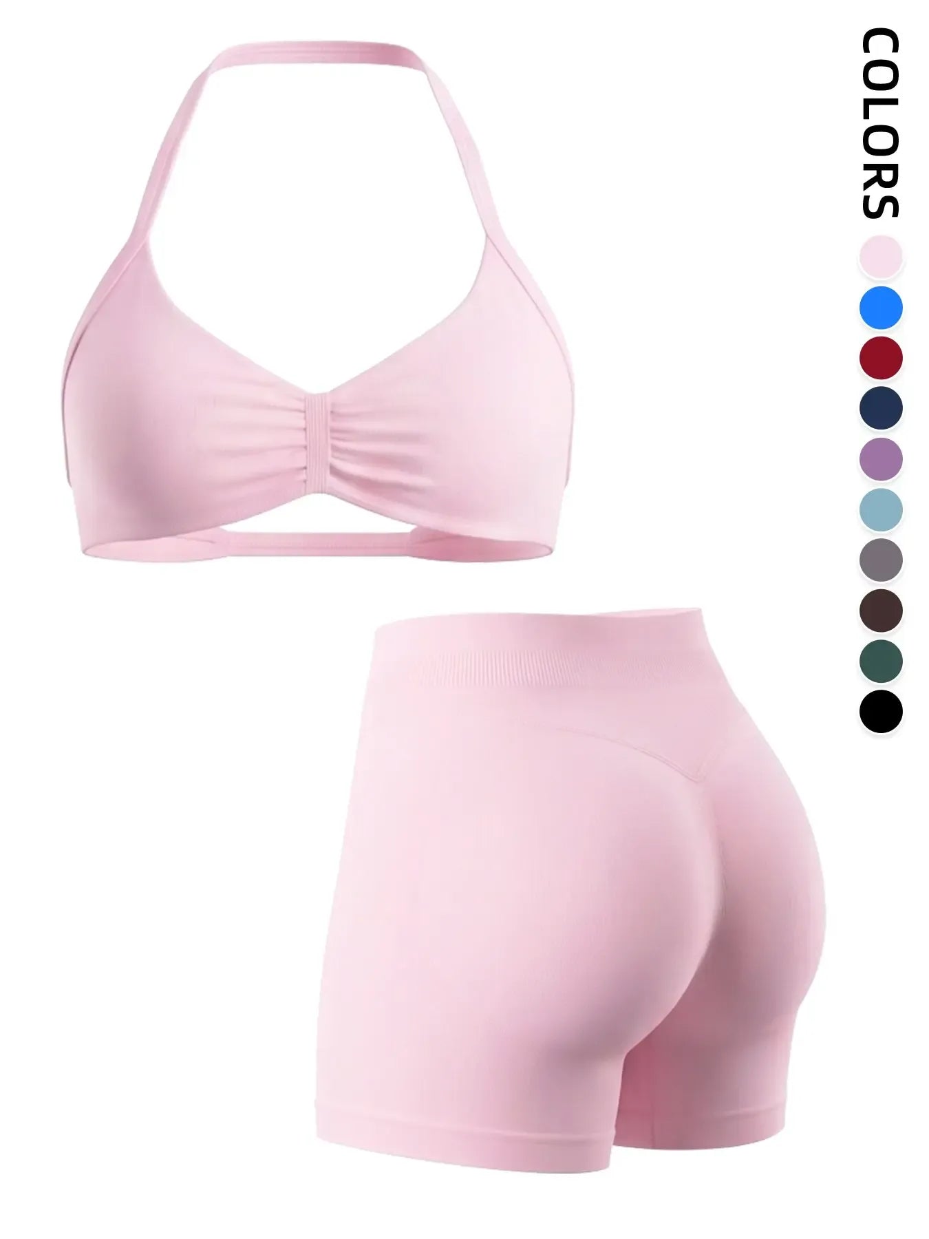 Women's Sporty 6-Piece Set, Seamless Comfortable Backless Padded Sports Bra & High-Elastic Yoga Shorts, All-Seasons Activewear