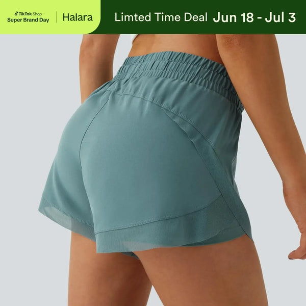 Halara Drawstring Contrast Flowy Mesh Dolphin 2-in-1 Shorts