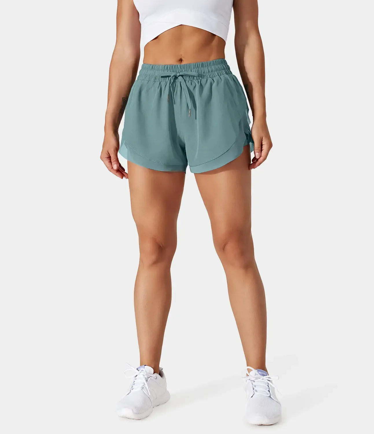 Halara Drawstring Contrast Flowy Mesh Dolphin 2-in-1 Shorts