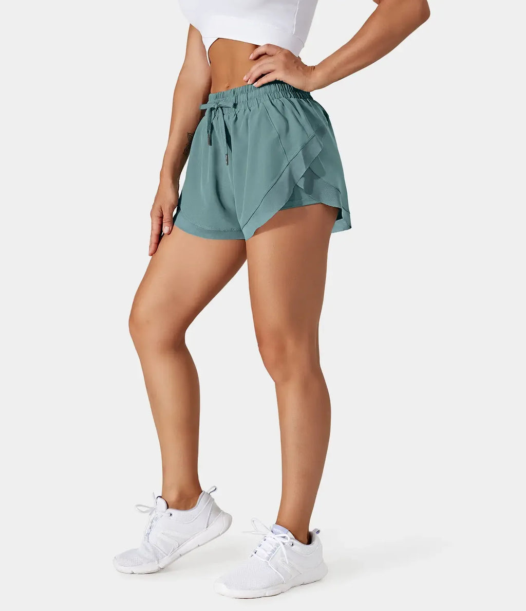 Halara Drawstring Contrast Flowy Mesh Dolphin 2-in-1 Shorts