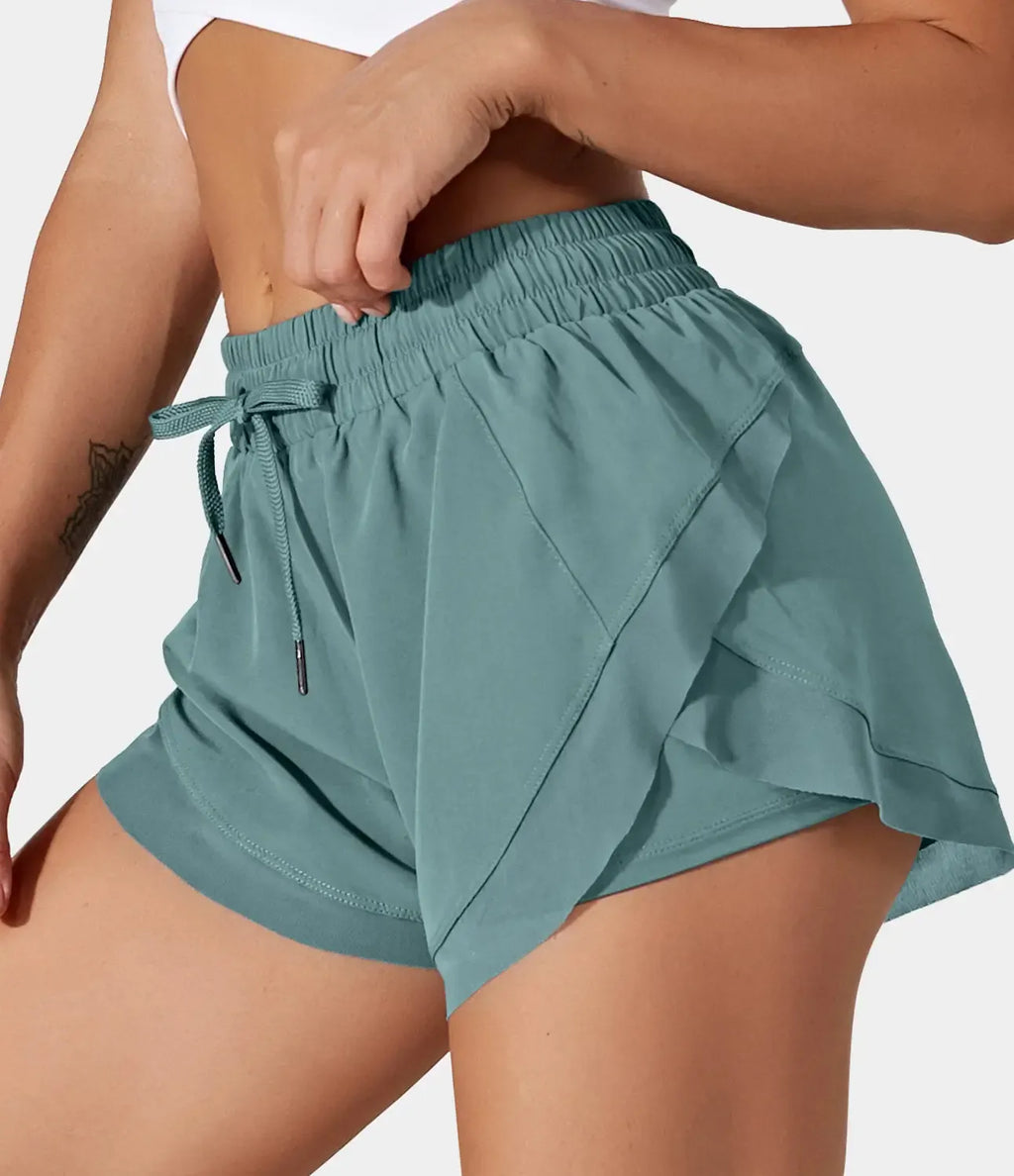 Halara Drawstring Contrast Flowy Mesh Dolphin 2-in-1 Shorts
