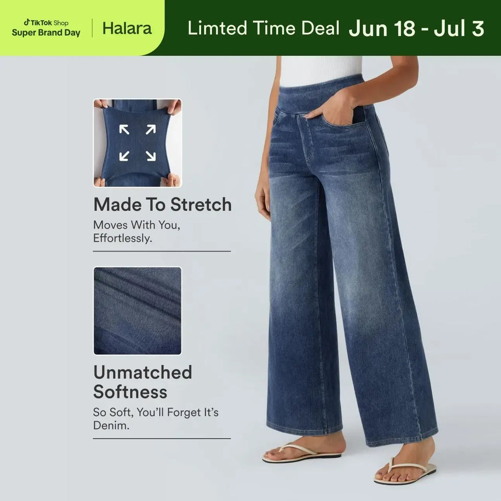 【Creator‘s Pick】Halara Flex High Waisted Pockets Baggy Wide Leg Washed Casual Jeans
