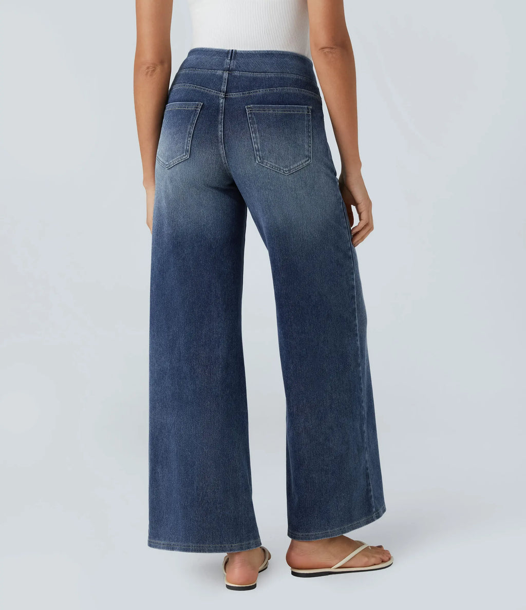 【Creator‘s Pick】Halara Flex High Waisted Pockets Baggy Wide Leg Washed Casual Jeans