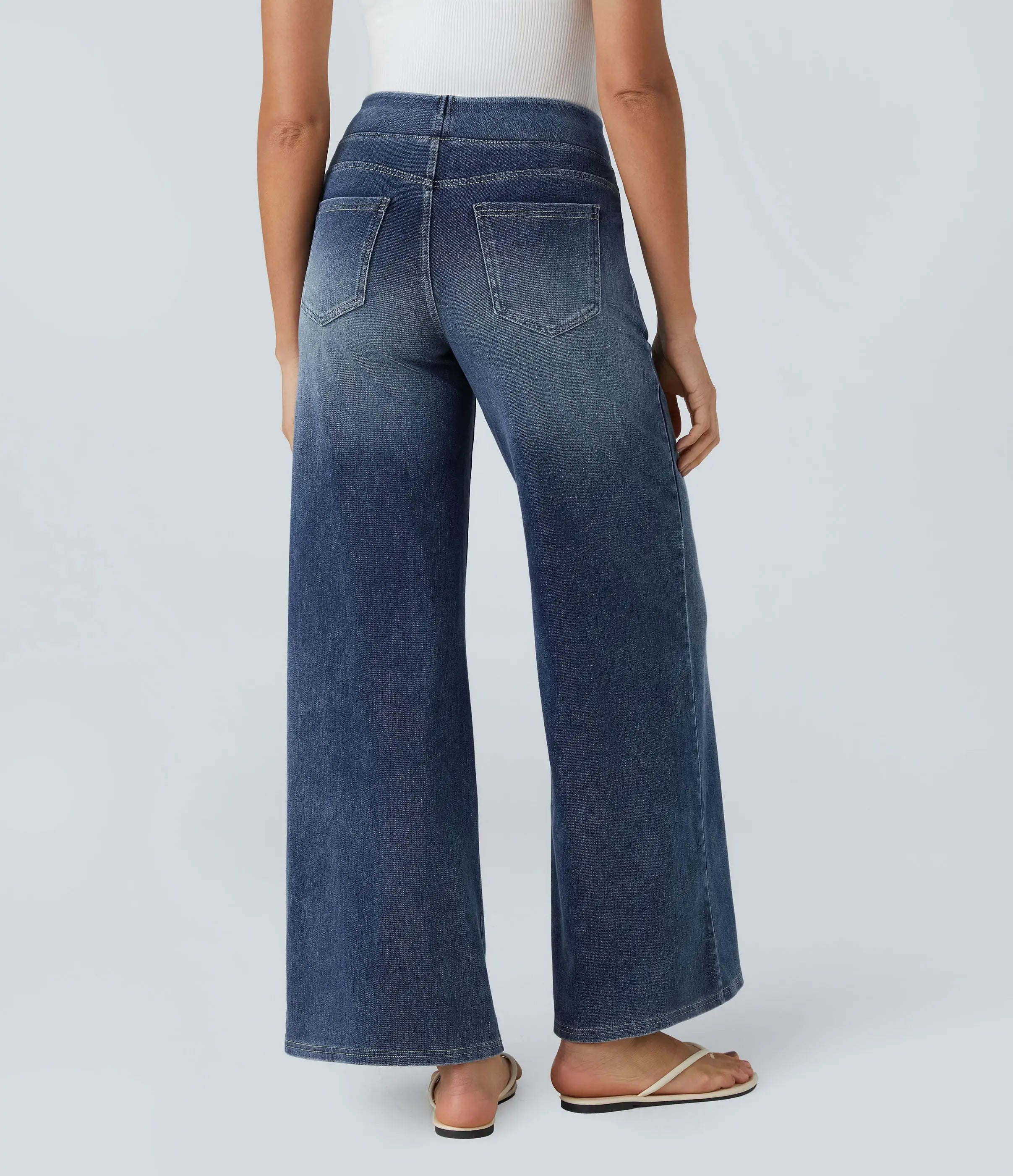 【Creator‘s Pick】Halara Flex High Waisted Pockets Baggy Wide Leg Washed Casual Jeans