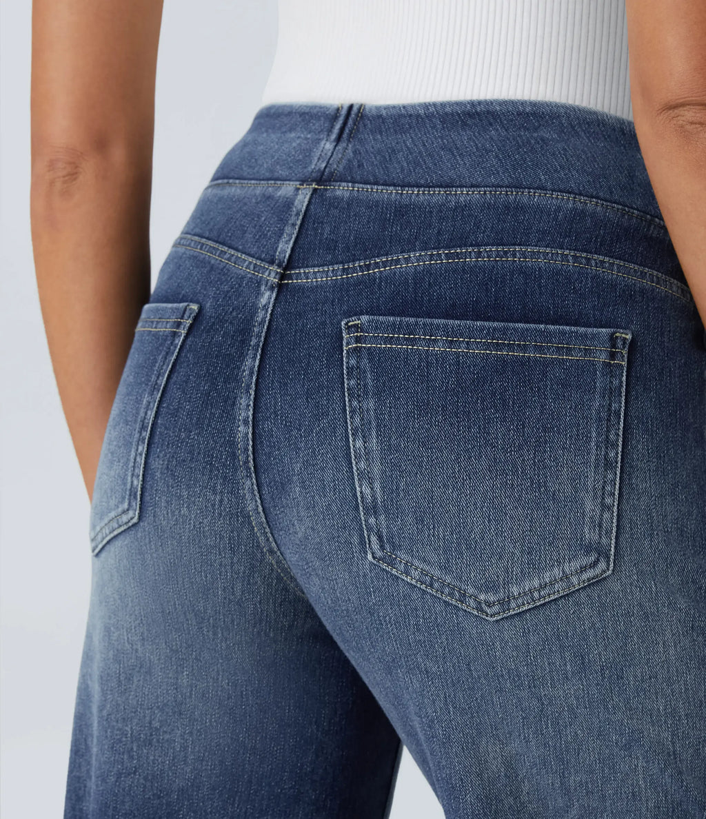 【Creator‘s Pick】Halara Flex High Waisted Pockets Baggy Wide Leg Washed Casual Jeans
