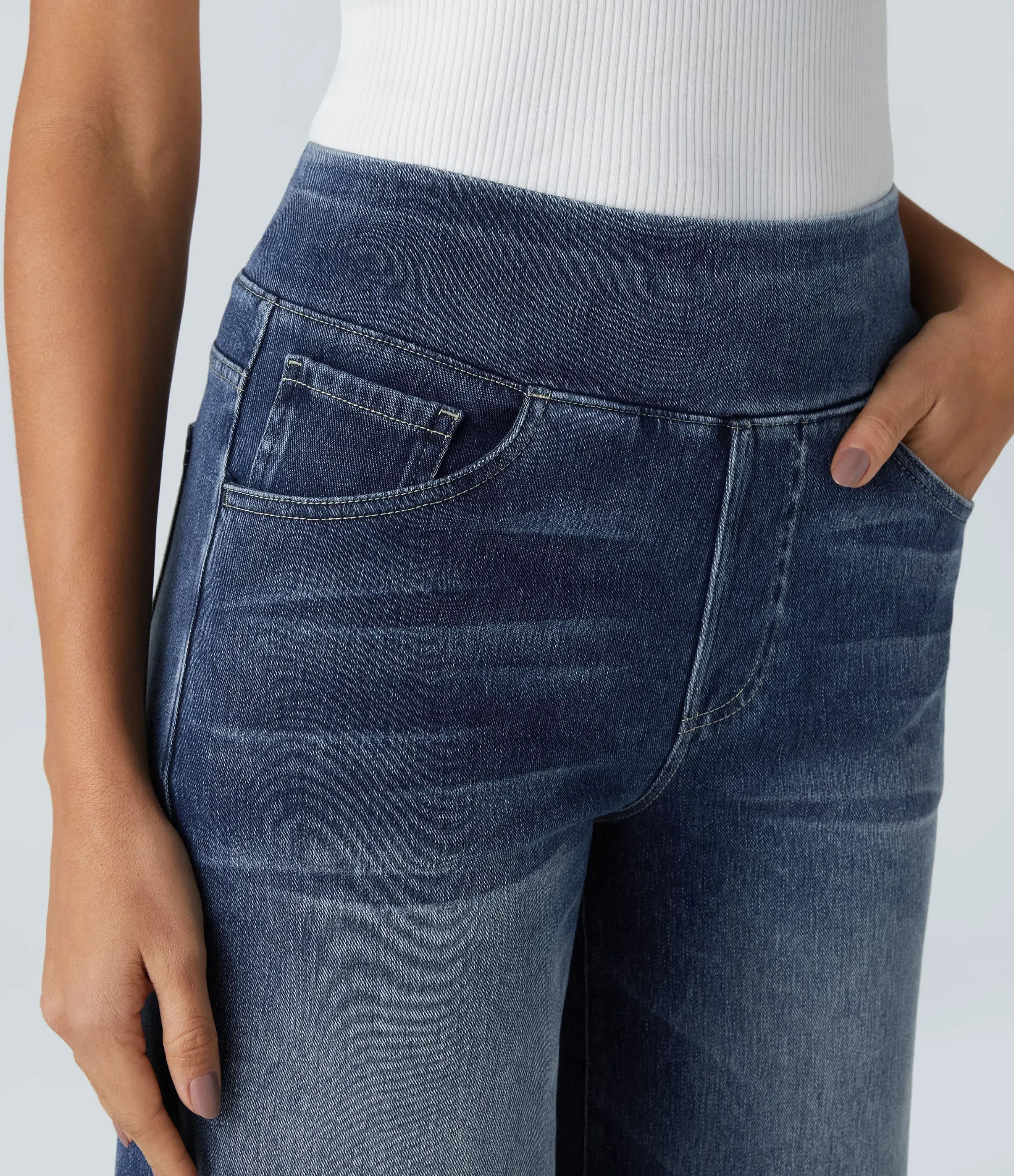 【Creator‘s Pick】Halara Flex High Waisted Pockets Baggy Wide Leg Washed Casual Jeans