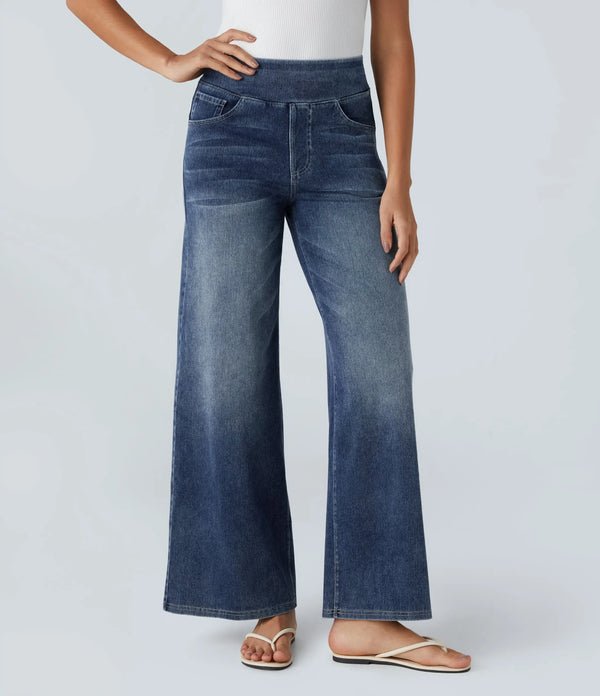 【Creator‘s Pick】Halara Flex High Waisted Pockets Baggy Wide Leg Washed Casual Jeans