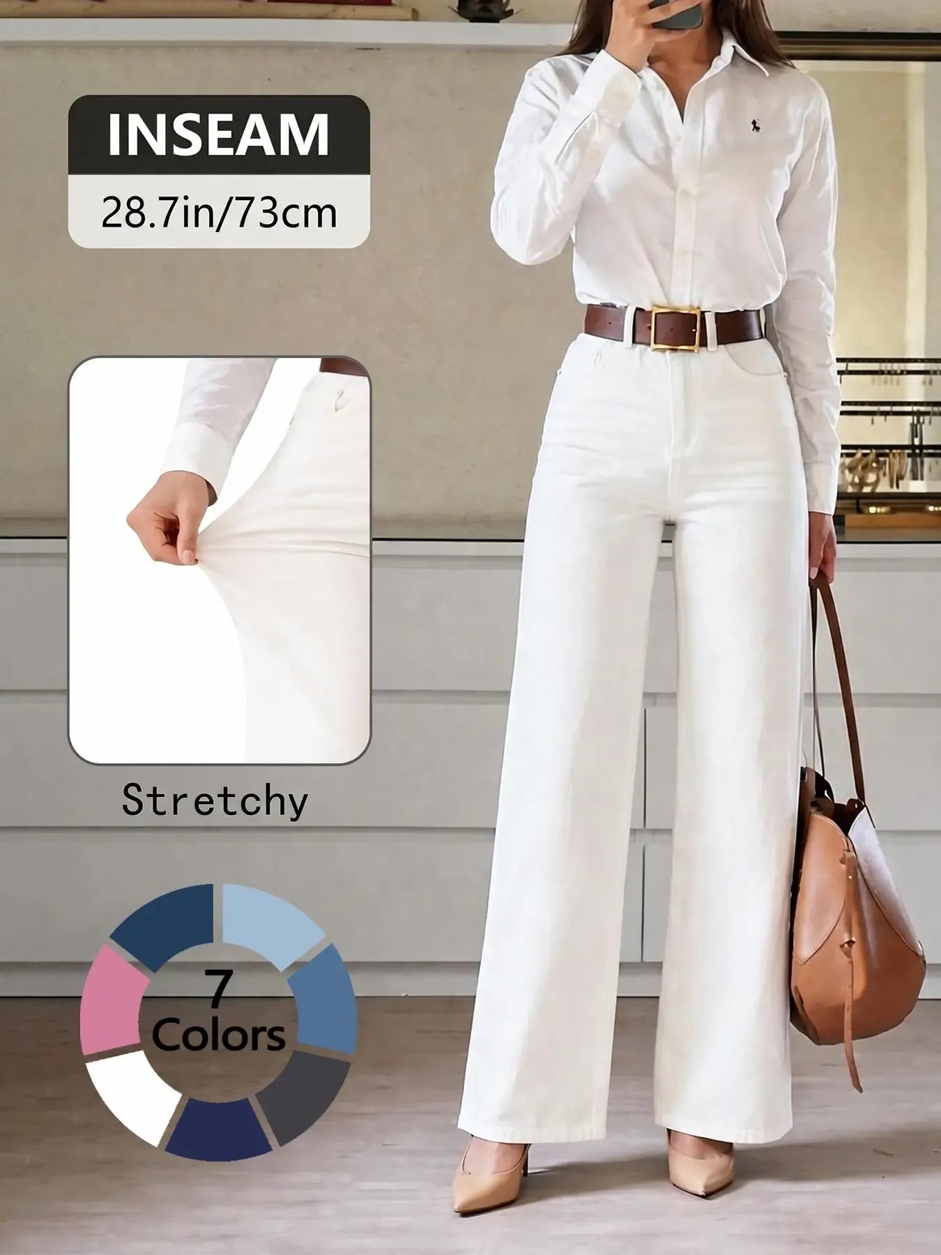 Women's High Elasticity Denim Jeans, Casual Loose Fit Wide Leg Pants, Denim Clothing, All Seasons Fashion, Plain Pattern, Comfortable and Stylish, Minimalist