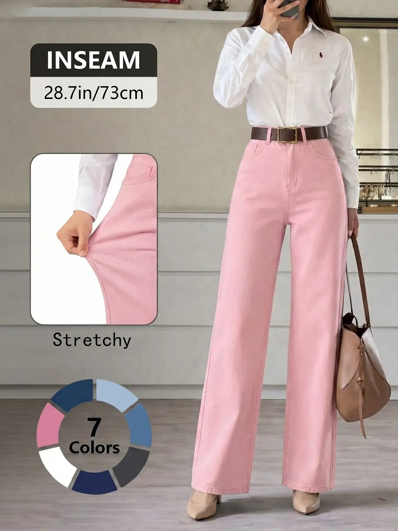 Women's High Elasticity Denim Jeans, Casual Loose Fit Wide Leg Pants, Denim Clothing, All Seasons Fashion, Plain Pattern, Comfortable and Stylish, Minimalist